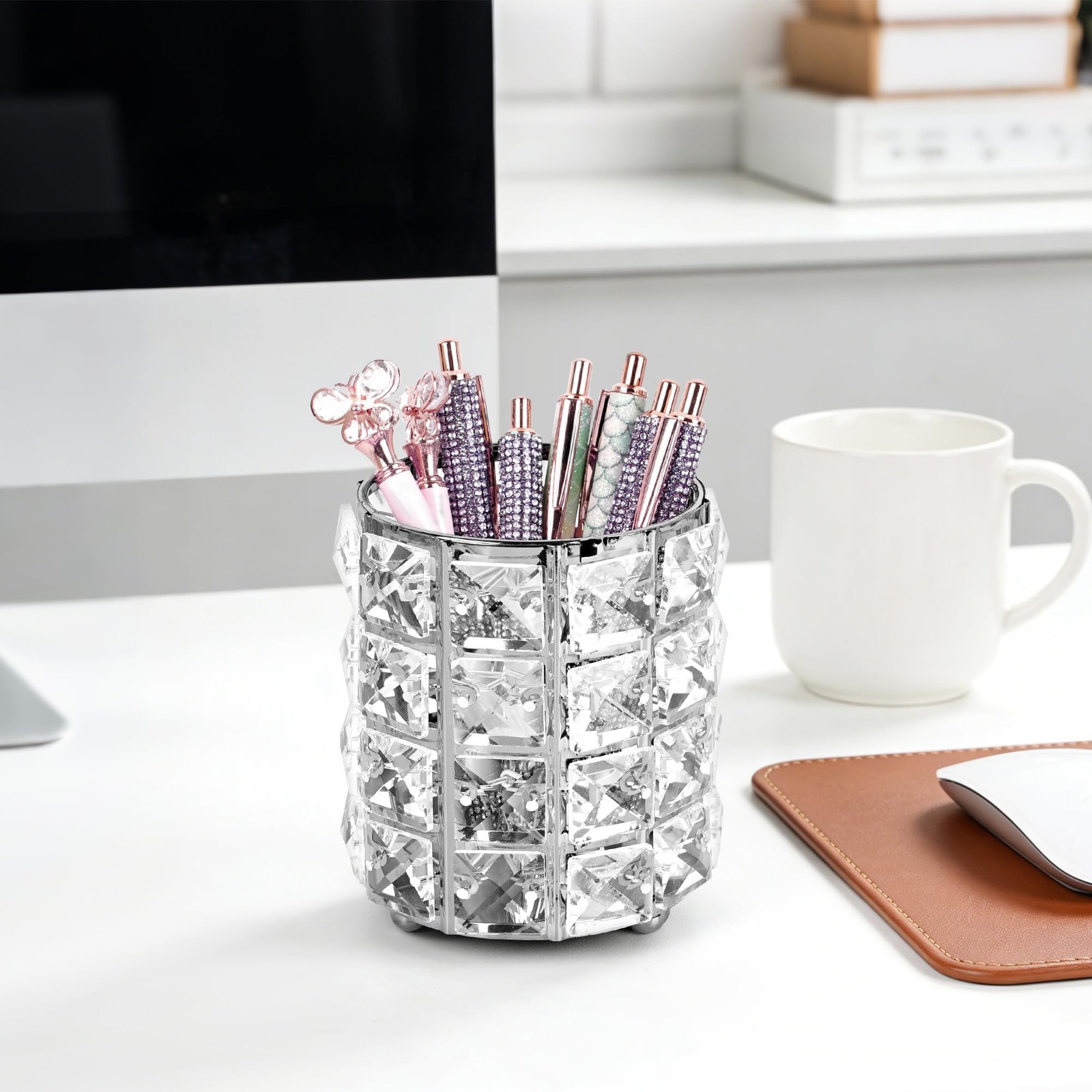 Crystal Pen Holder, Silver