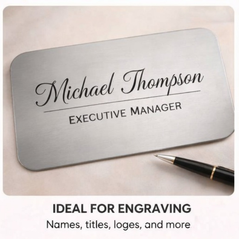 Personalize Stainless Steel Engraved Desk Name Plate with Wooden Stand Accessory