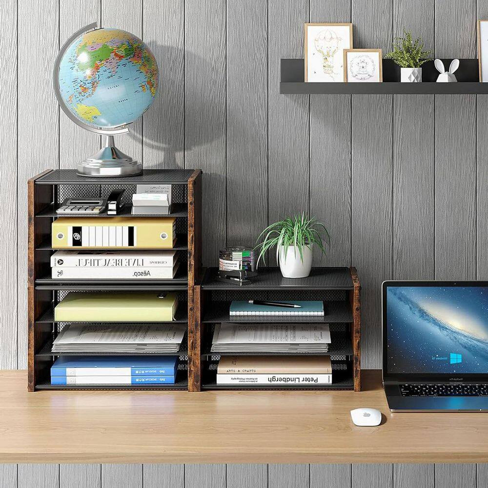Rustic Brown 13.6 In. X 8.6 In. Wood Modern Desk File Organizer