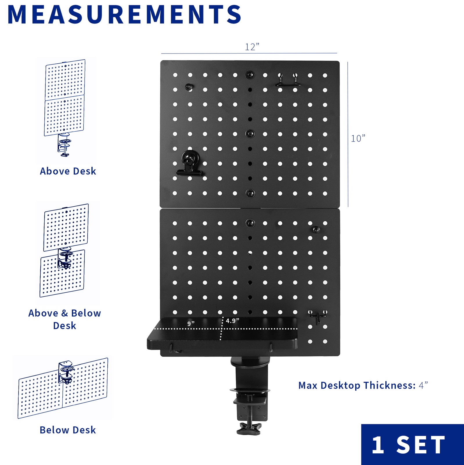 VIVO Steel Clamp-on 12″ x 20″ Desktop Pegboard, Magnetic Privacy Panel