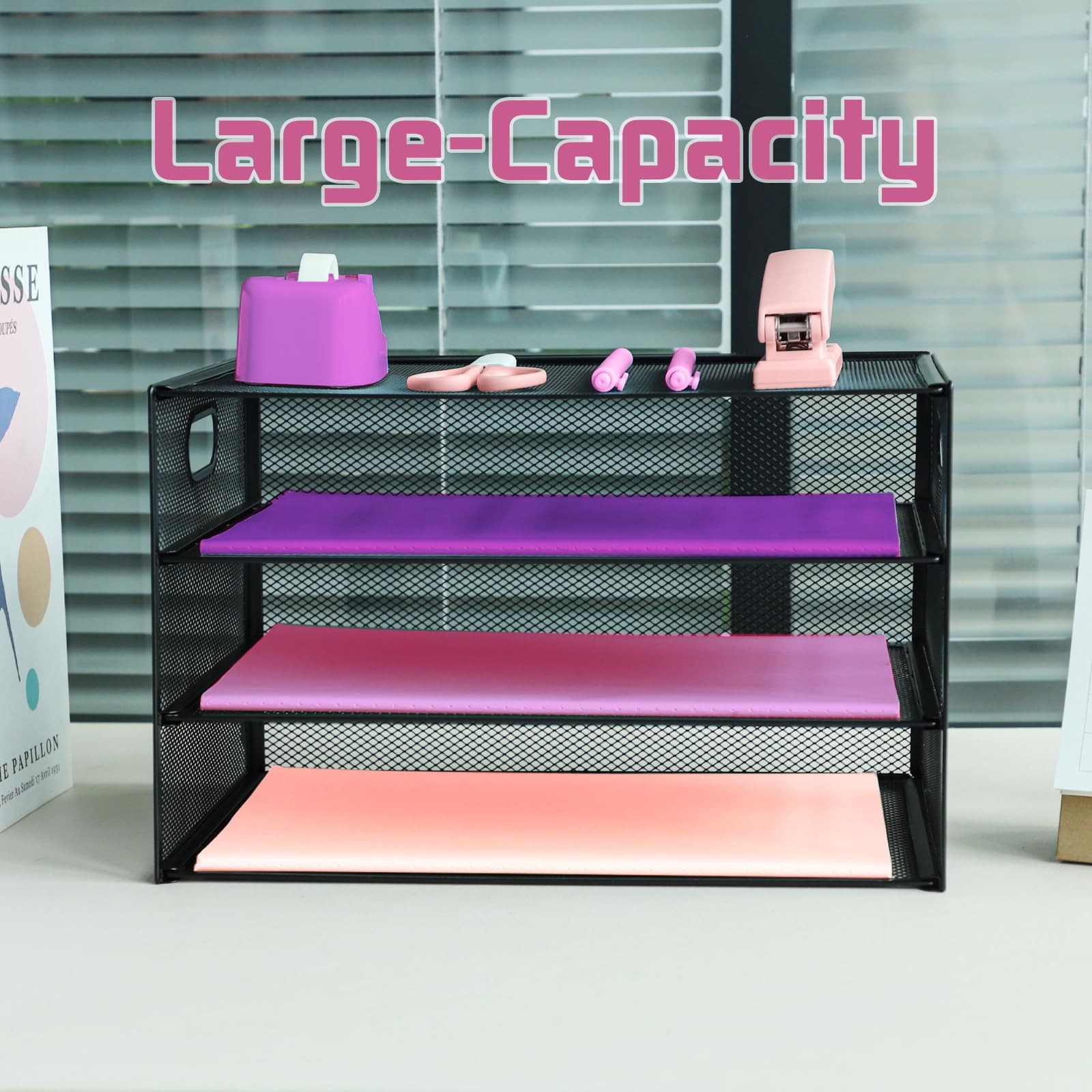 ideallife 3 Tier Lettrer Tray Organizer, Metal Mesh Desk File 3 Tier, Black