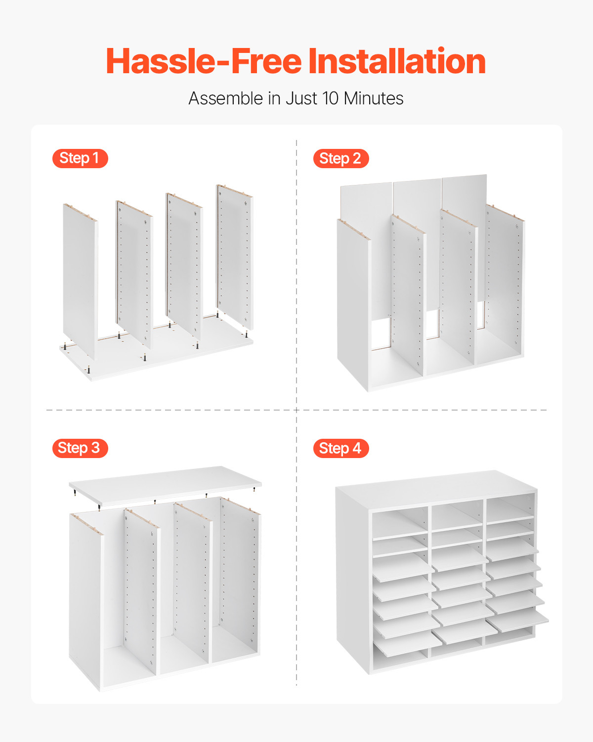 Wooden Literature Organizer 24 Compartments with Adjustable Shelves White