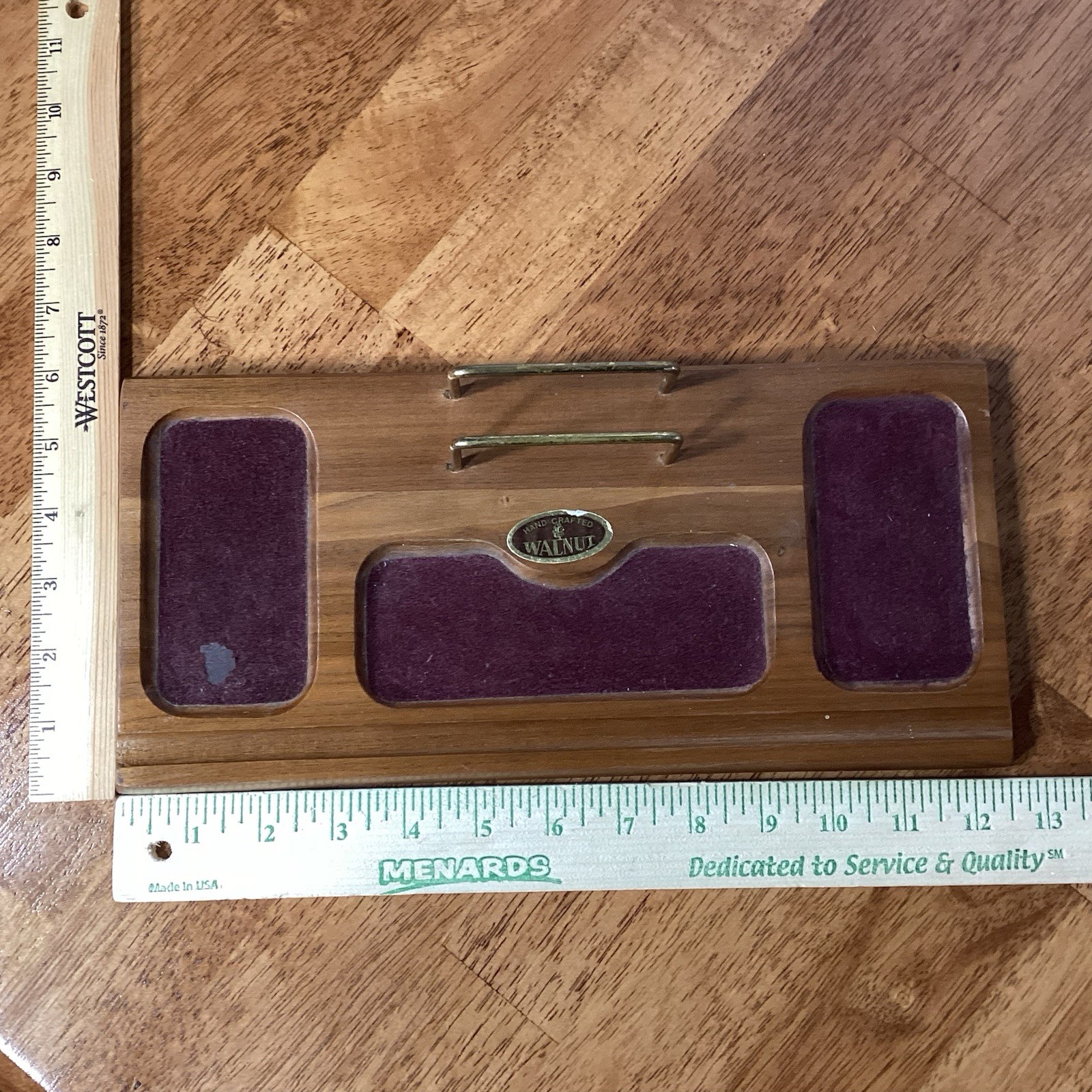 Vintage Solid Walnut Wooden Dresser Desk Organizer W/ Brass Hand Crafted