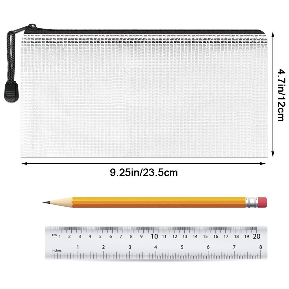 20 Pack Clear Pencil Pouch A6 Zipper Mesh Bags Black 9.2×4.7 Inch