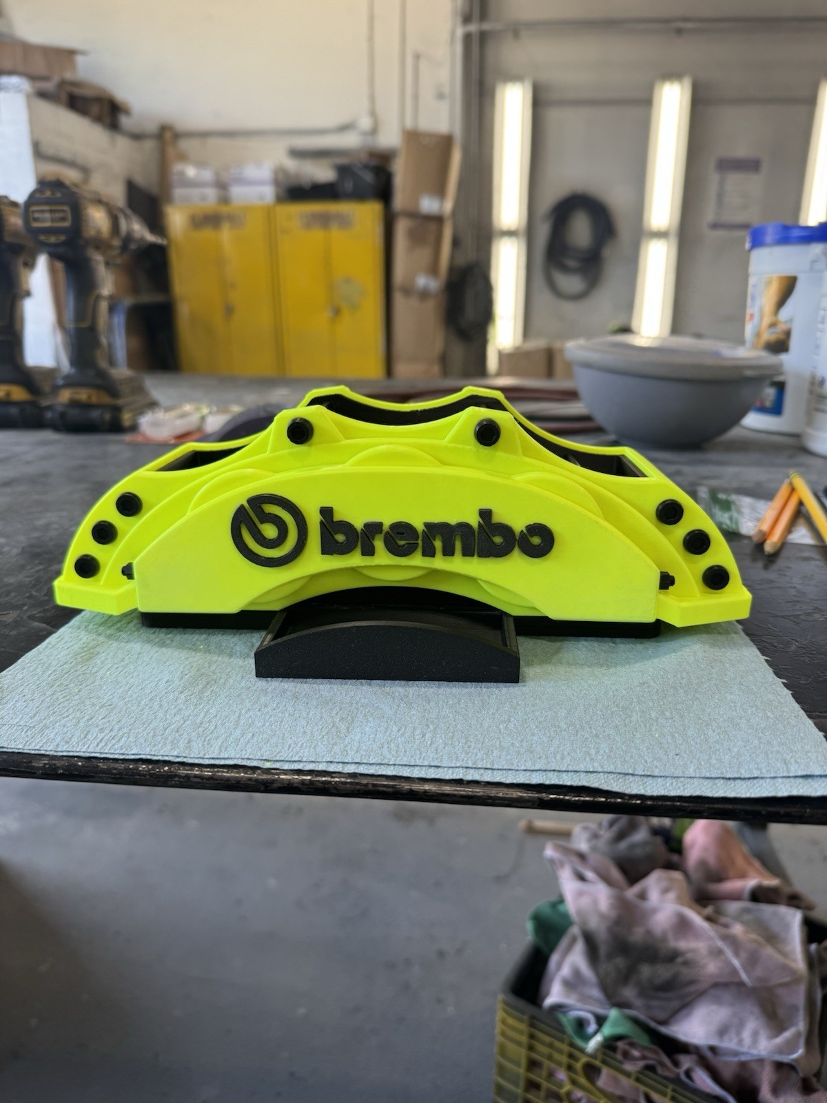 Brembo Brake Caliper Desktop Organizer Pen Holder Plastic Neon Yellow