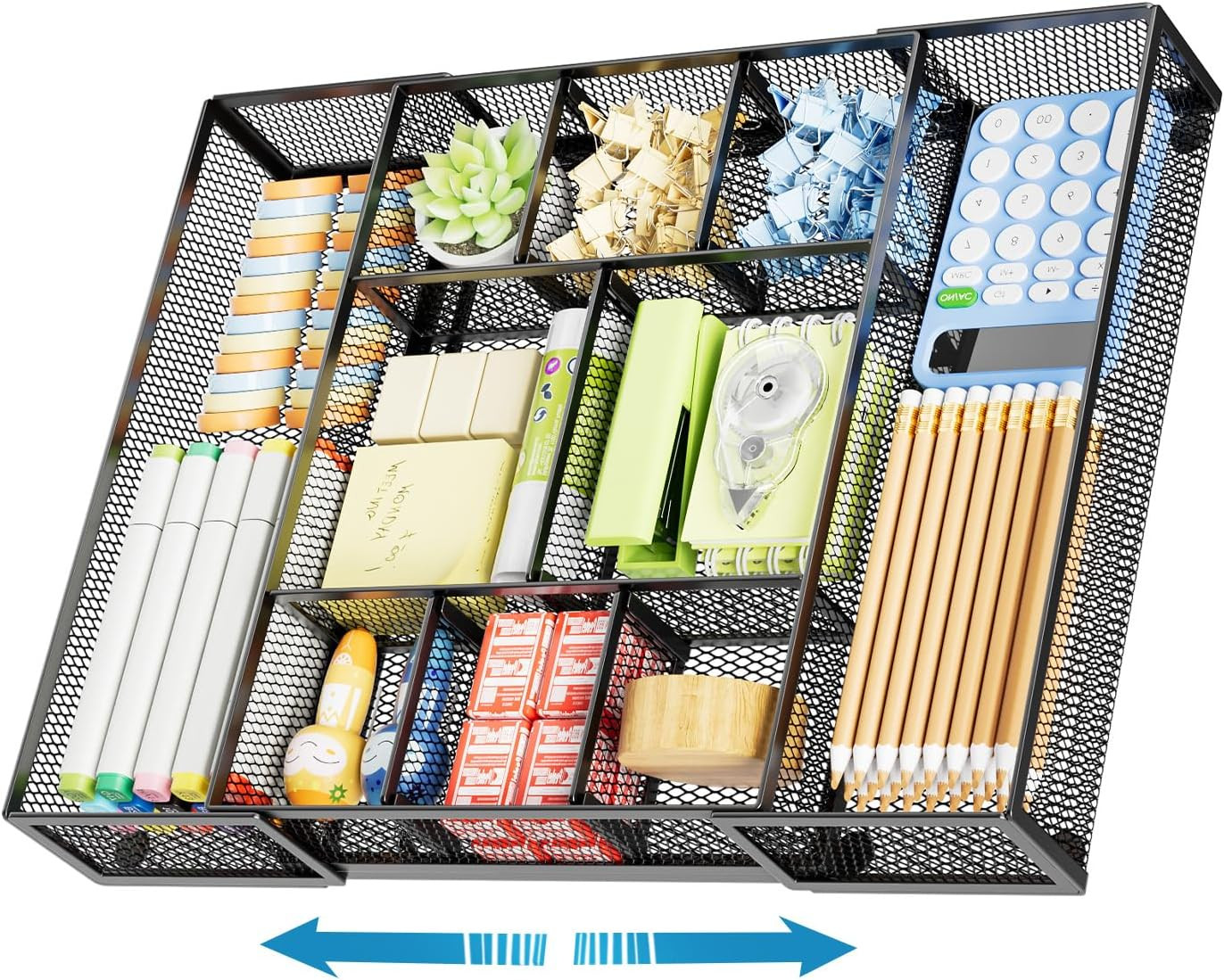 Expandable Desk Drawer Organizer, Mesh Drawer Organizer Tray with 10 Adjustab…