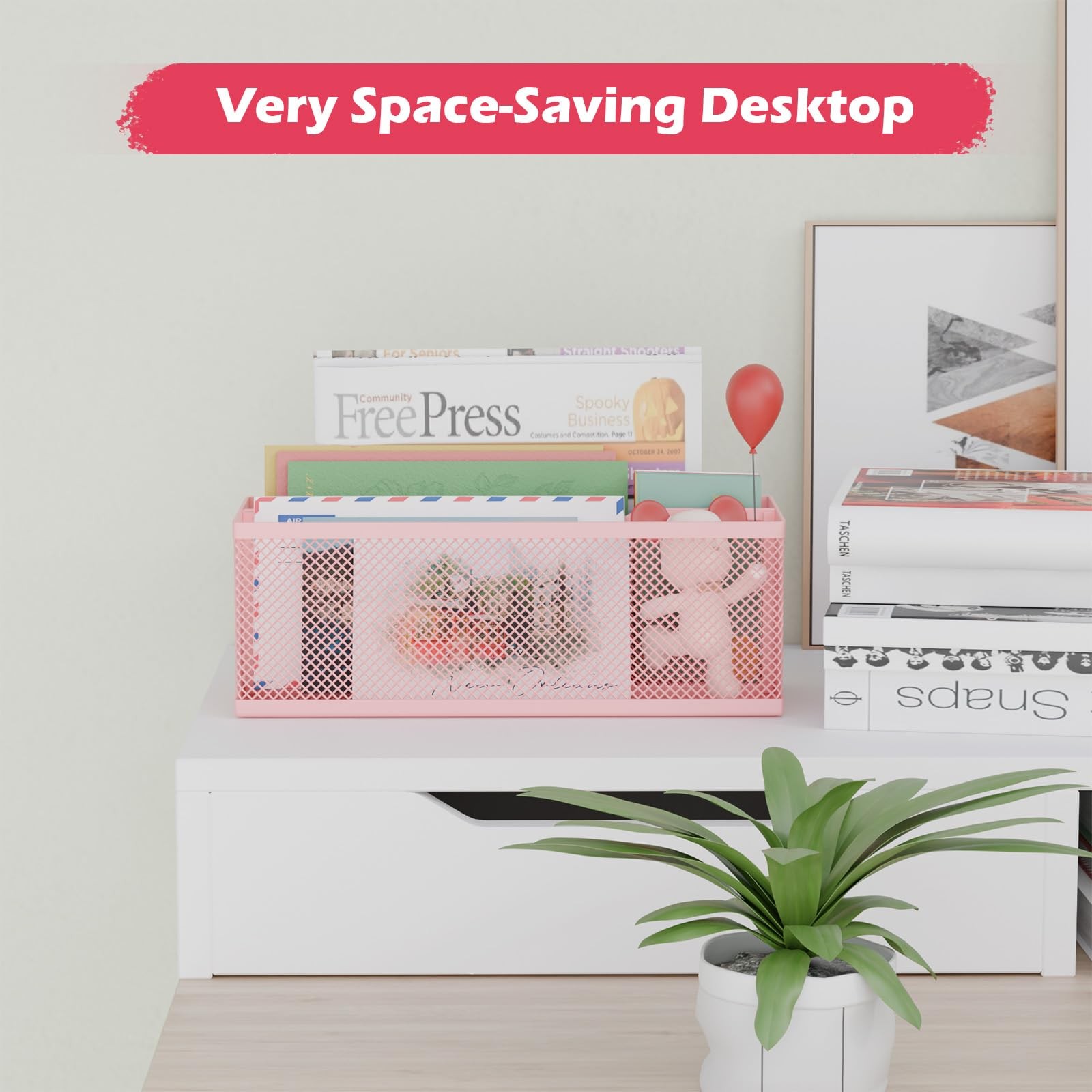 Pink 2 Slot Desktop Mail Organizer Countertop Wall Mounted File Letter Sorter
