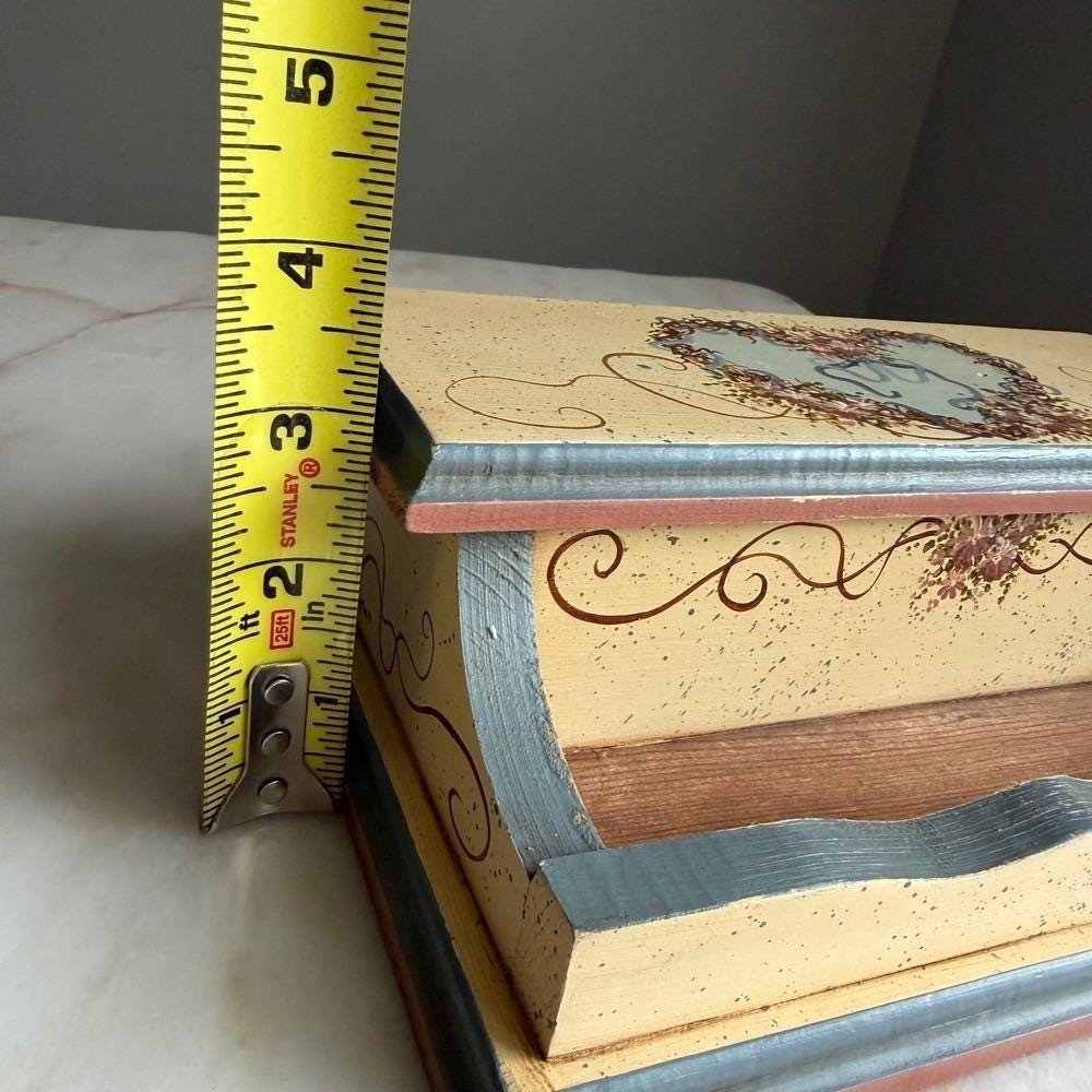 Vintage C Hawkins 1989 Hand Painted Wooden Desk Organizer Stationery Box Floral