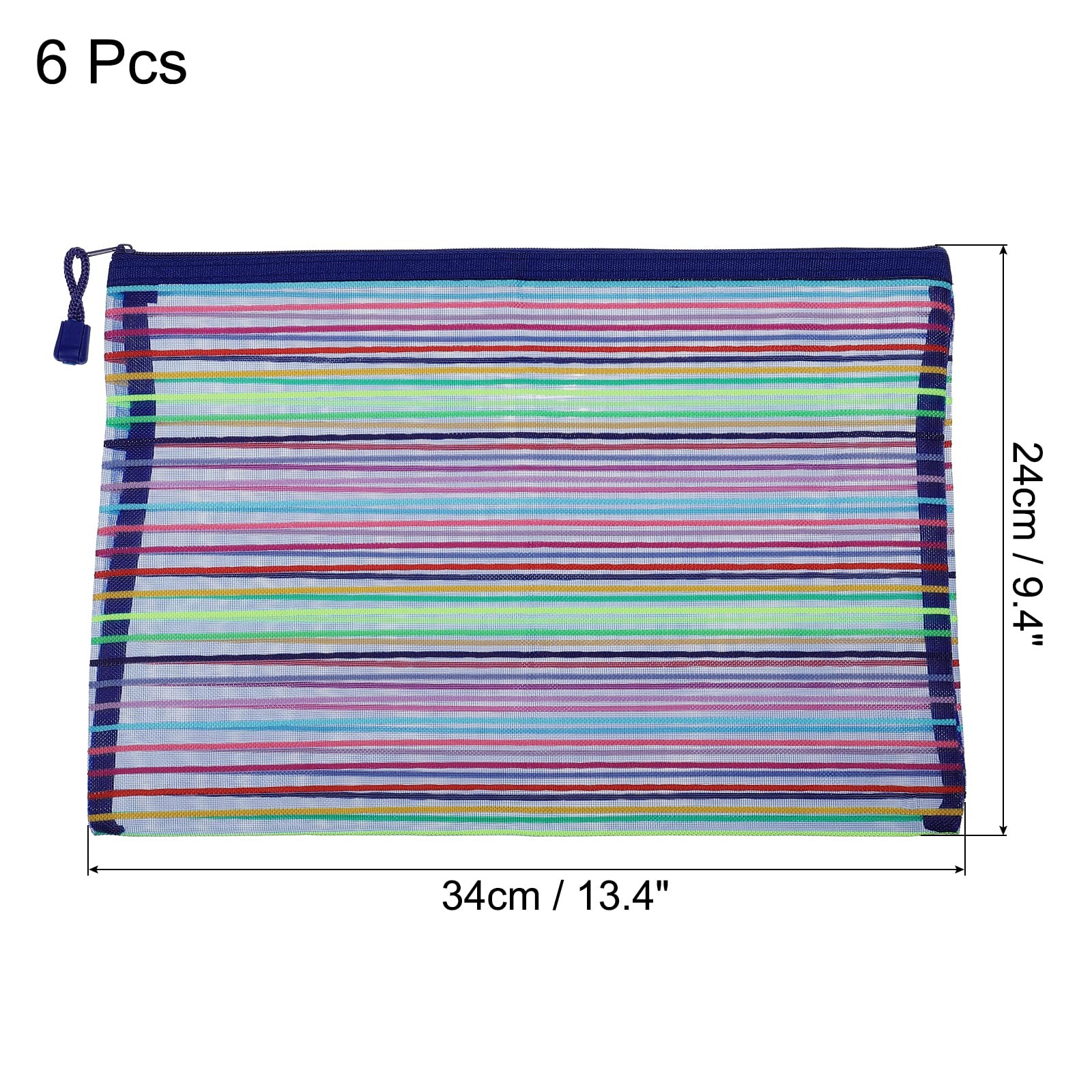 6 Pack Blue A4 Mesh Zipper Pouches, Pencil Case, Document File Bags, Storage