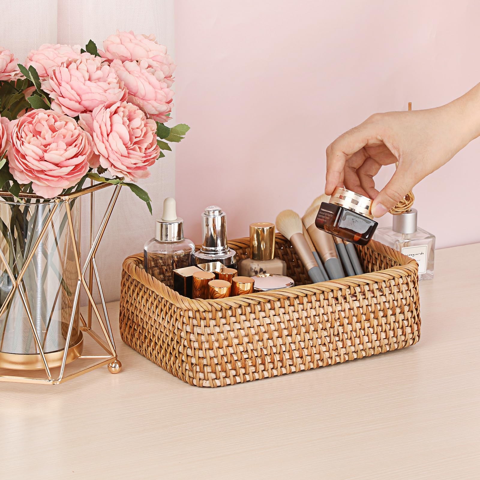 Small Remote Basket for Coffee Table Entryway Living Room Rattan Serving Tray…