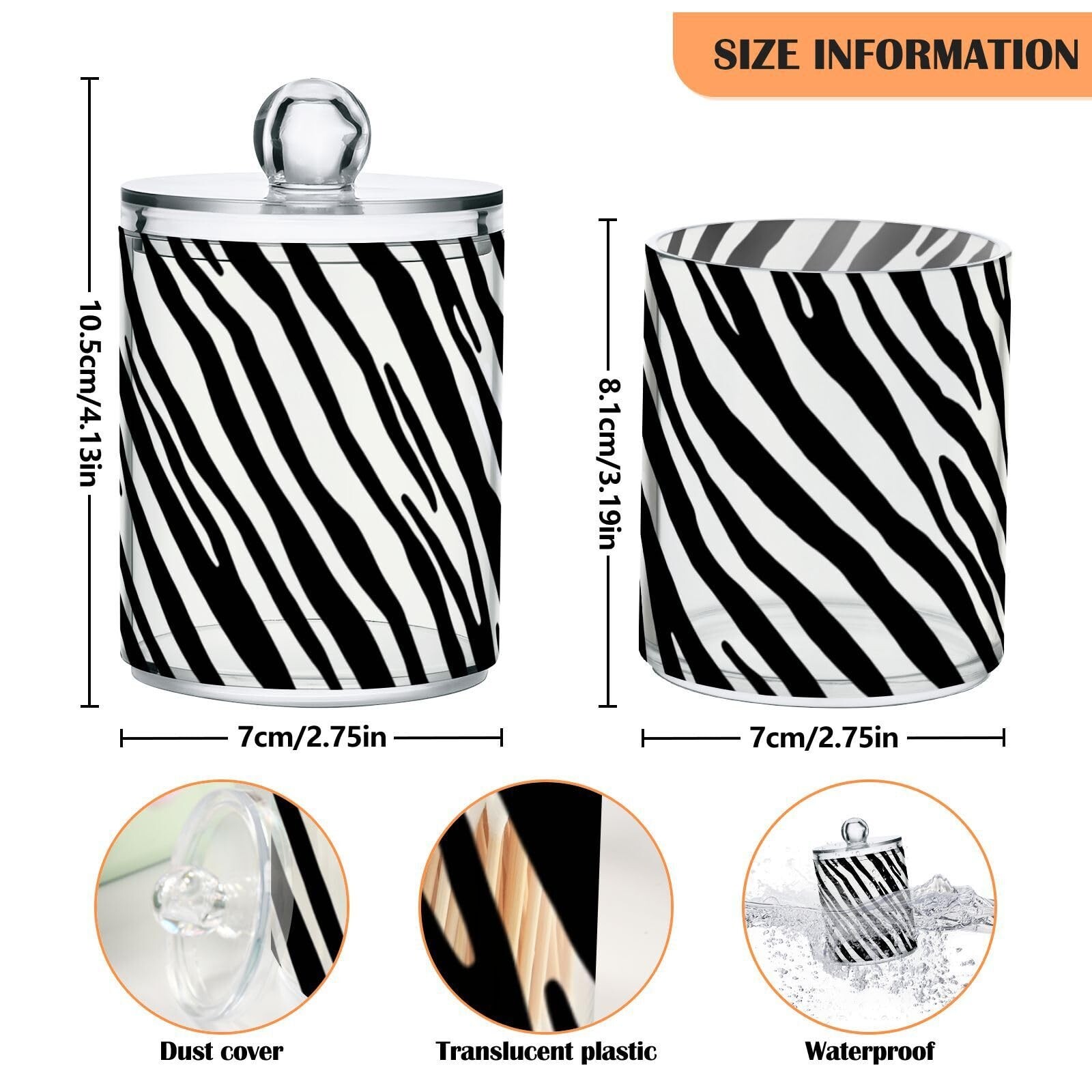 Zebra Print Black & White Qtip Holder Dispenser, Bathroom Organizer and Stora…