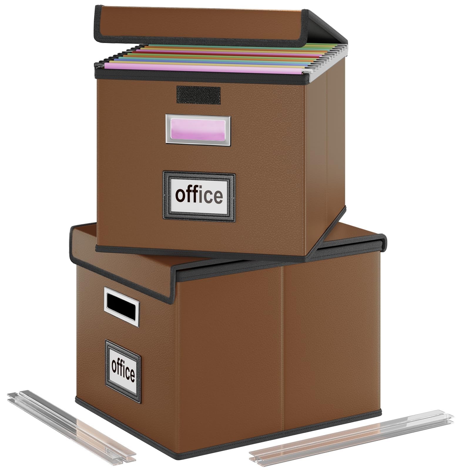 Huolewa File Organizer Boxes with 2 pack – without folders, (Leather) Brown