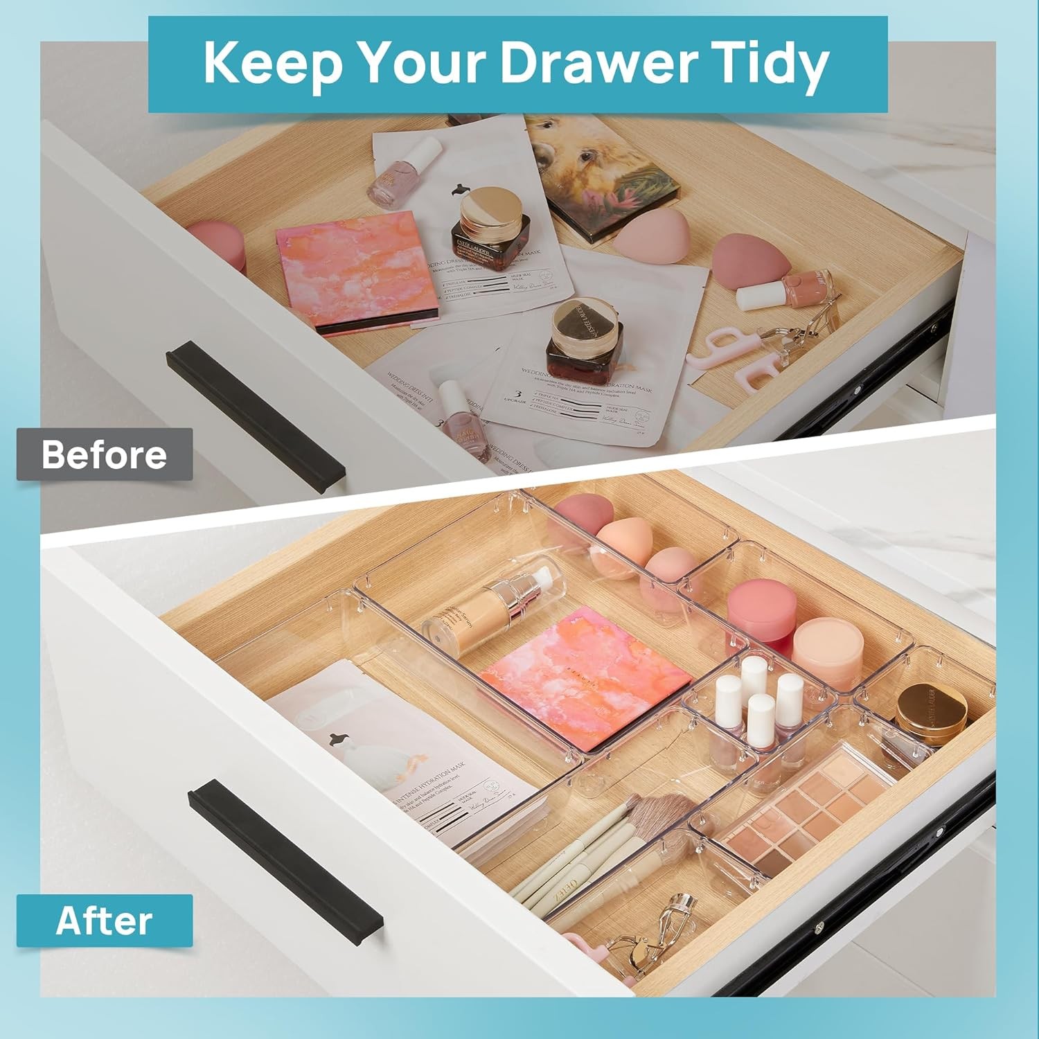 Vtopmart 10 Pcs Makeup Drawer Organizer Bins Set, 4 Size Plastic Makeup and