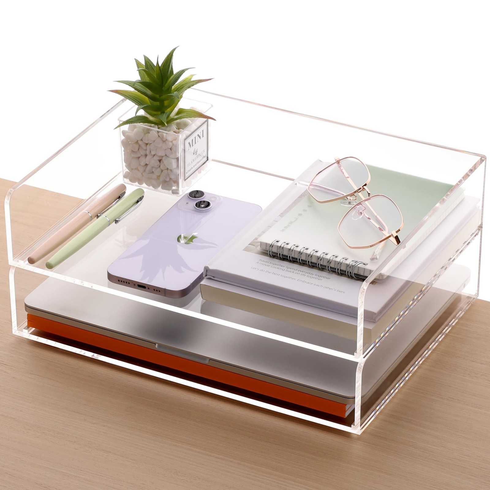 Acrylic Paper Tray Organizer, 2 Pack Stackable Desk File Holder