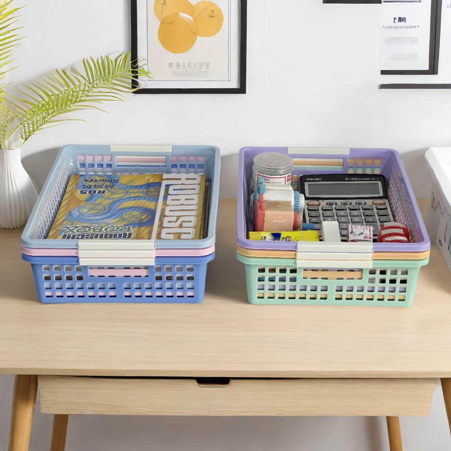 6 Pack Plastic Turn in Paper Trays for Classroom, Colorful Storage Bin Basket…