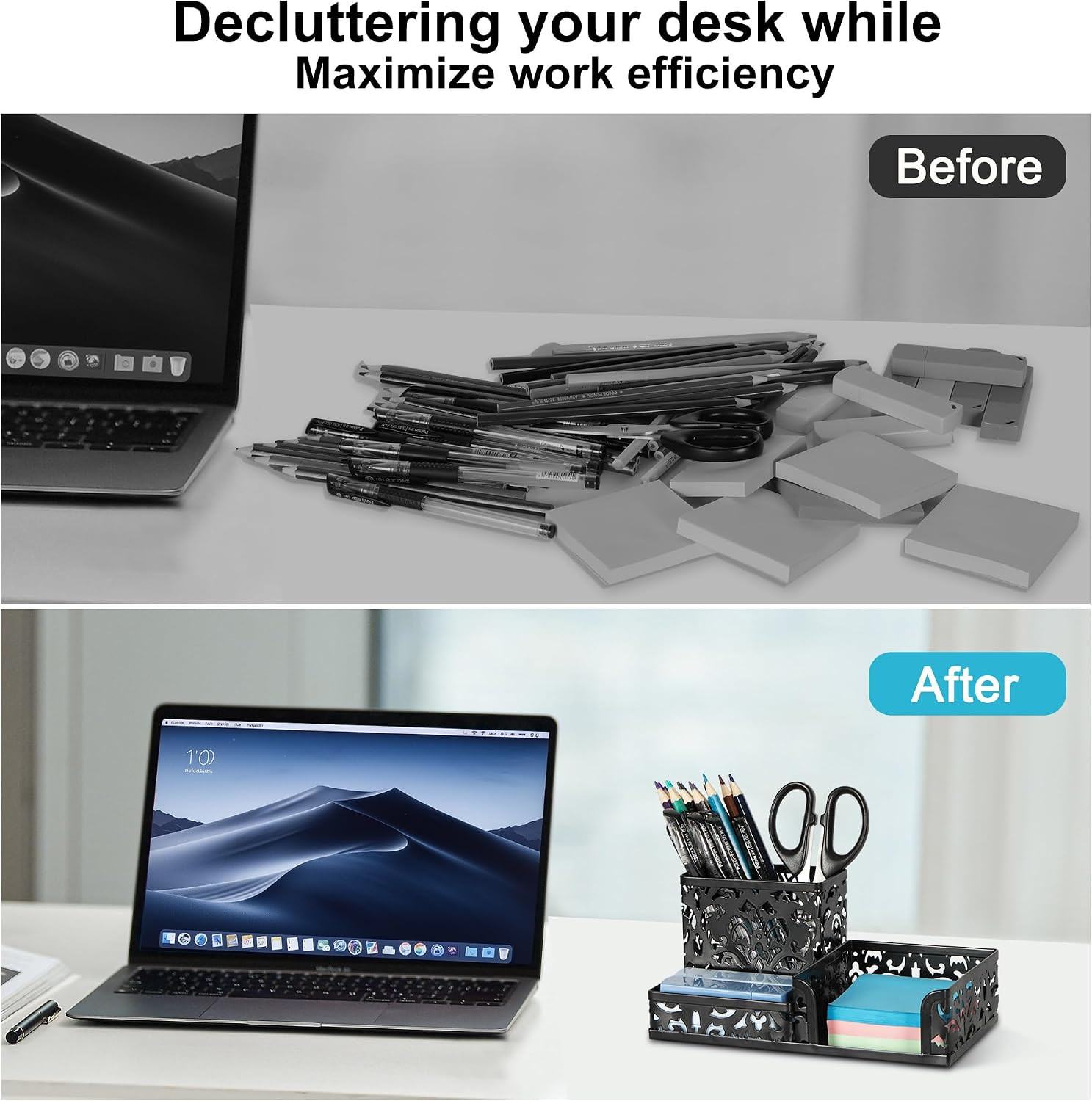Desk Organizer with 3 Compartment for Pencil Sticky Note Holder and Office Acces