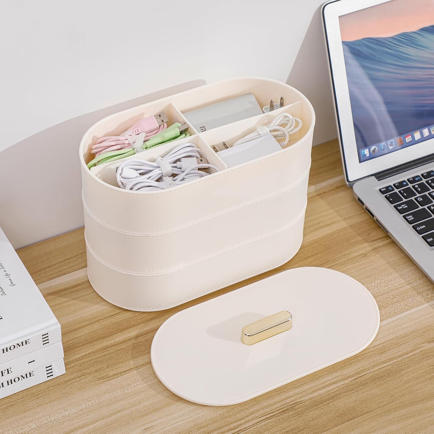 Large Cord Organizer Box with Lid Plastic Cable Storage Case with 20pcs Wire NEW
