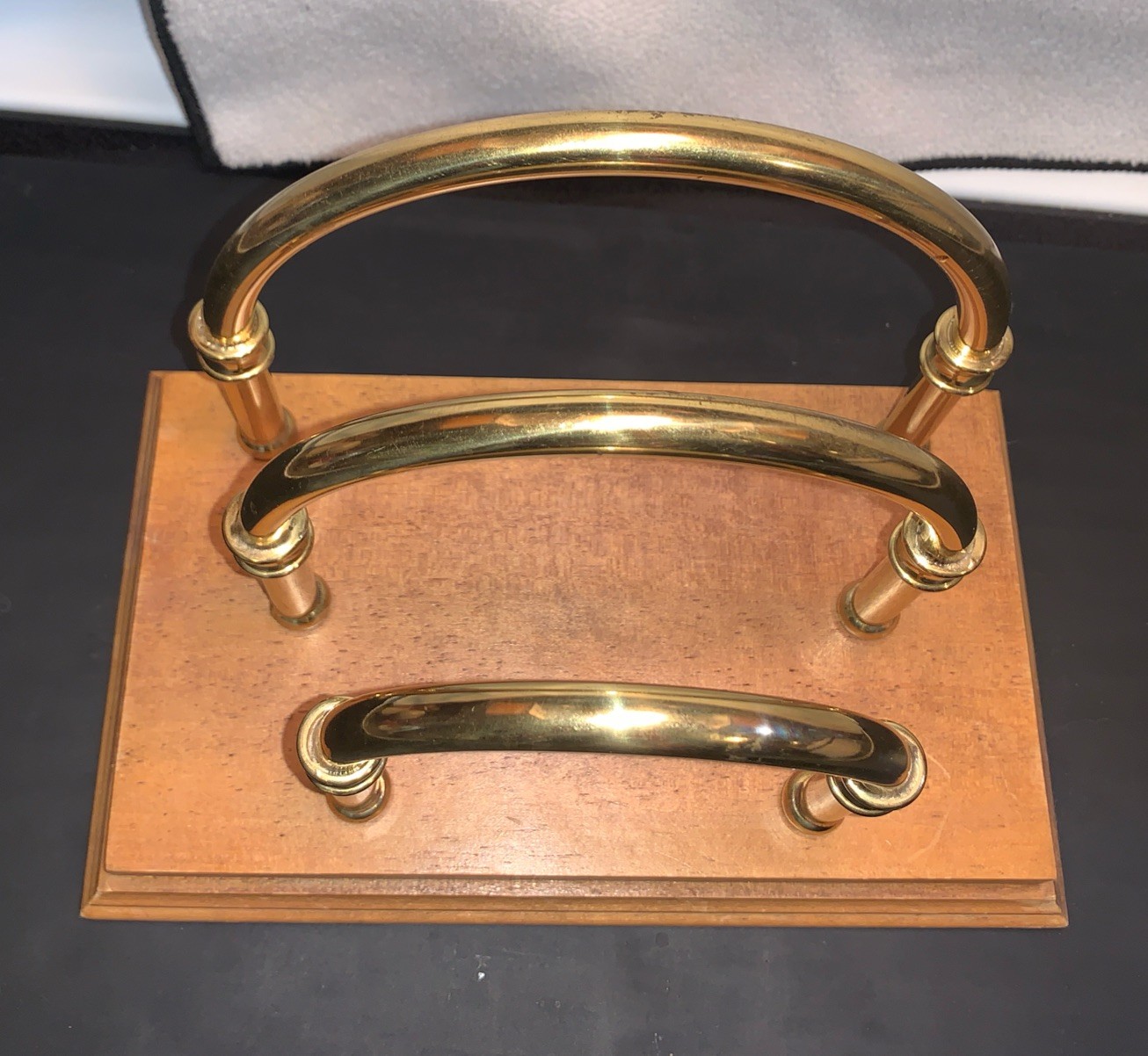 Vintage Wood & Brass Gold Arched Desk Organizer Ethan Allen MCM