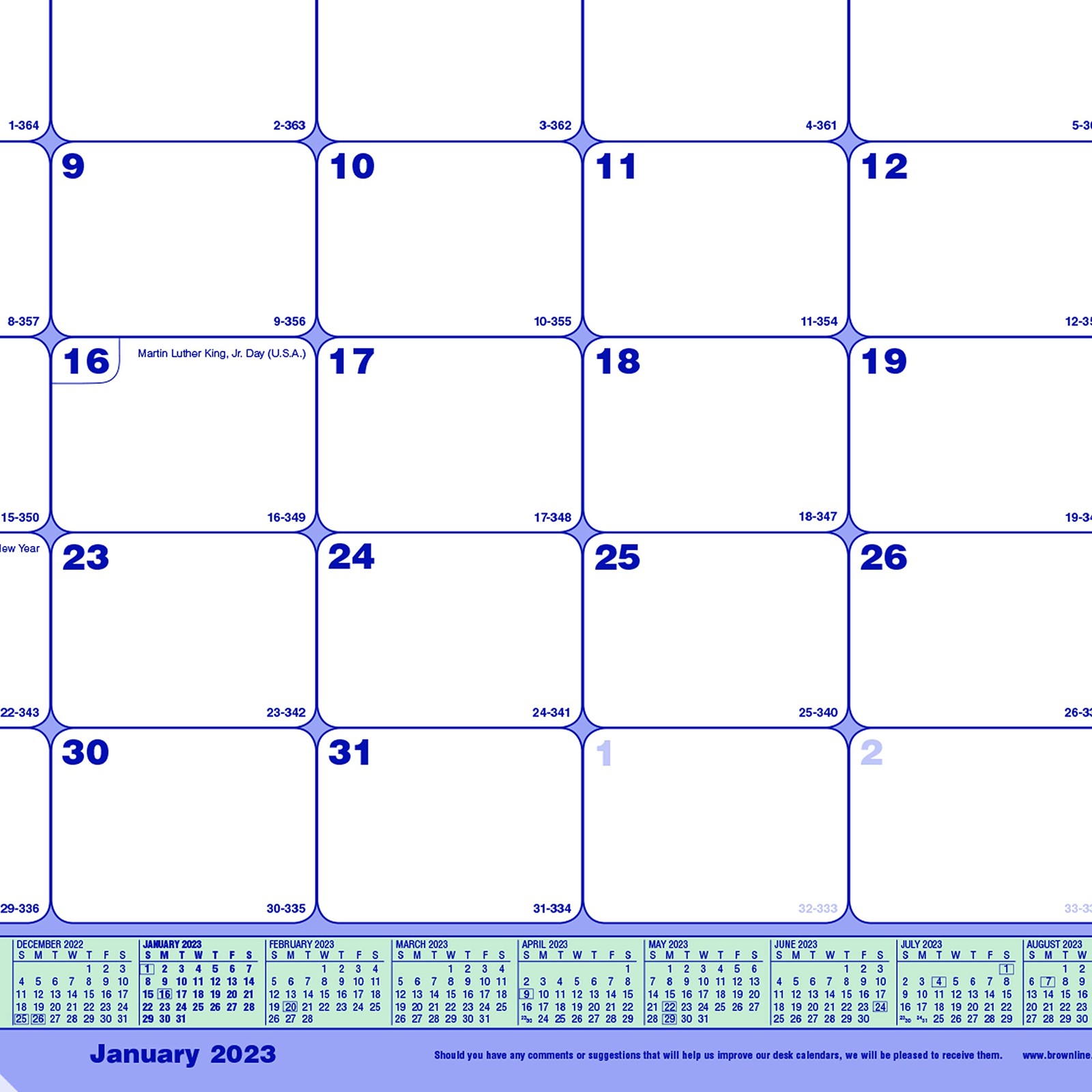 Brownline 2023 Monthly Desk Pad Calendar, 12 17.8″W x 10.9″H, Blue/White