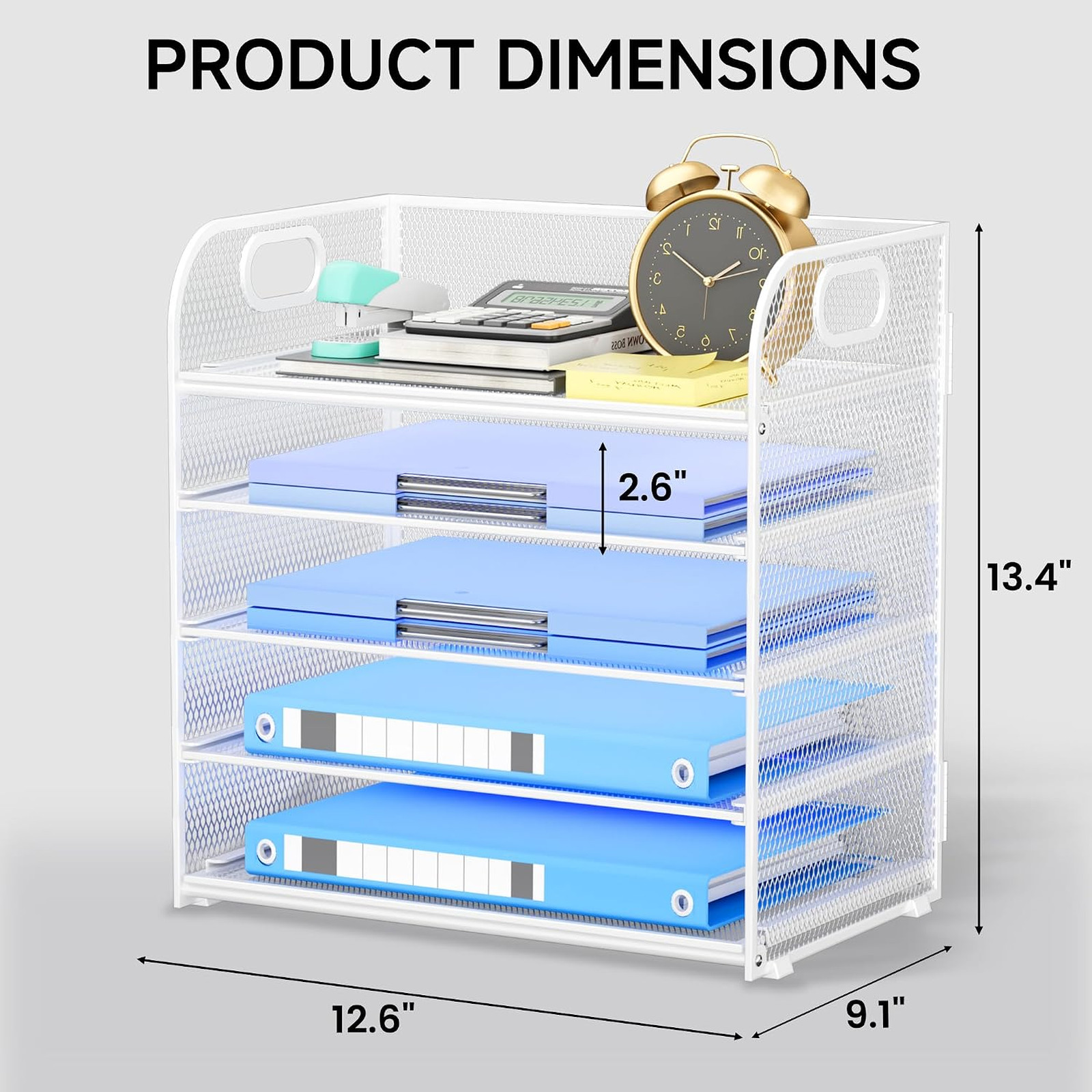 Stackable Paper Organizer with Handle Metal Mesh Desk Tray Office Storage for