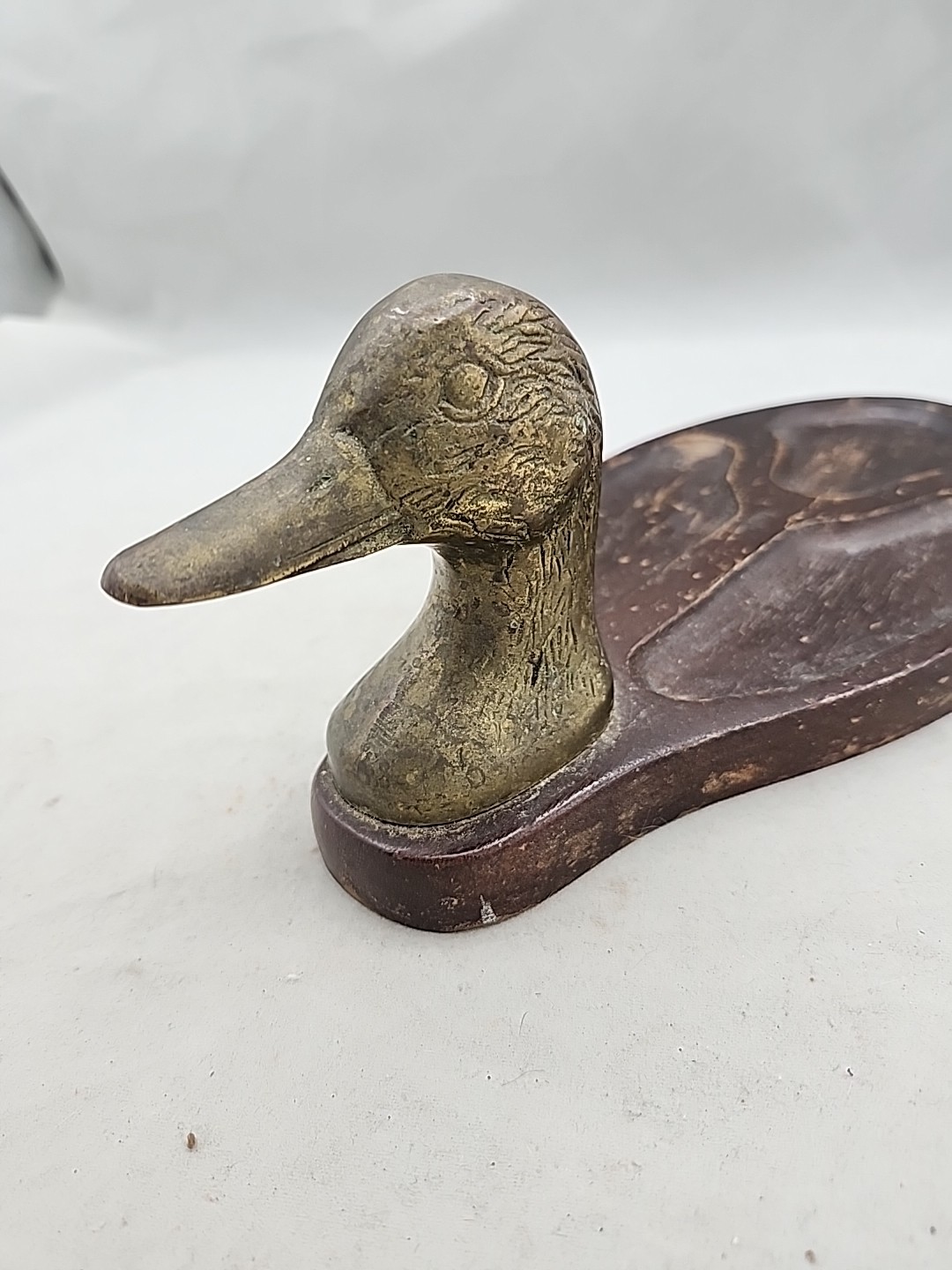 Price Products Wood Brass Duck Head Divided Tray Desk Organizer 1982 Vintage