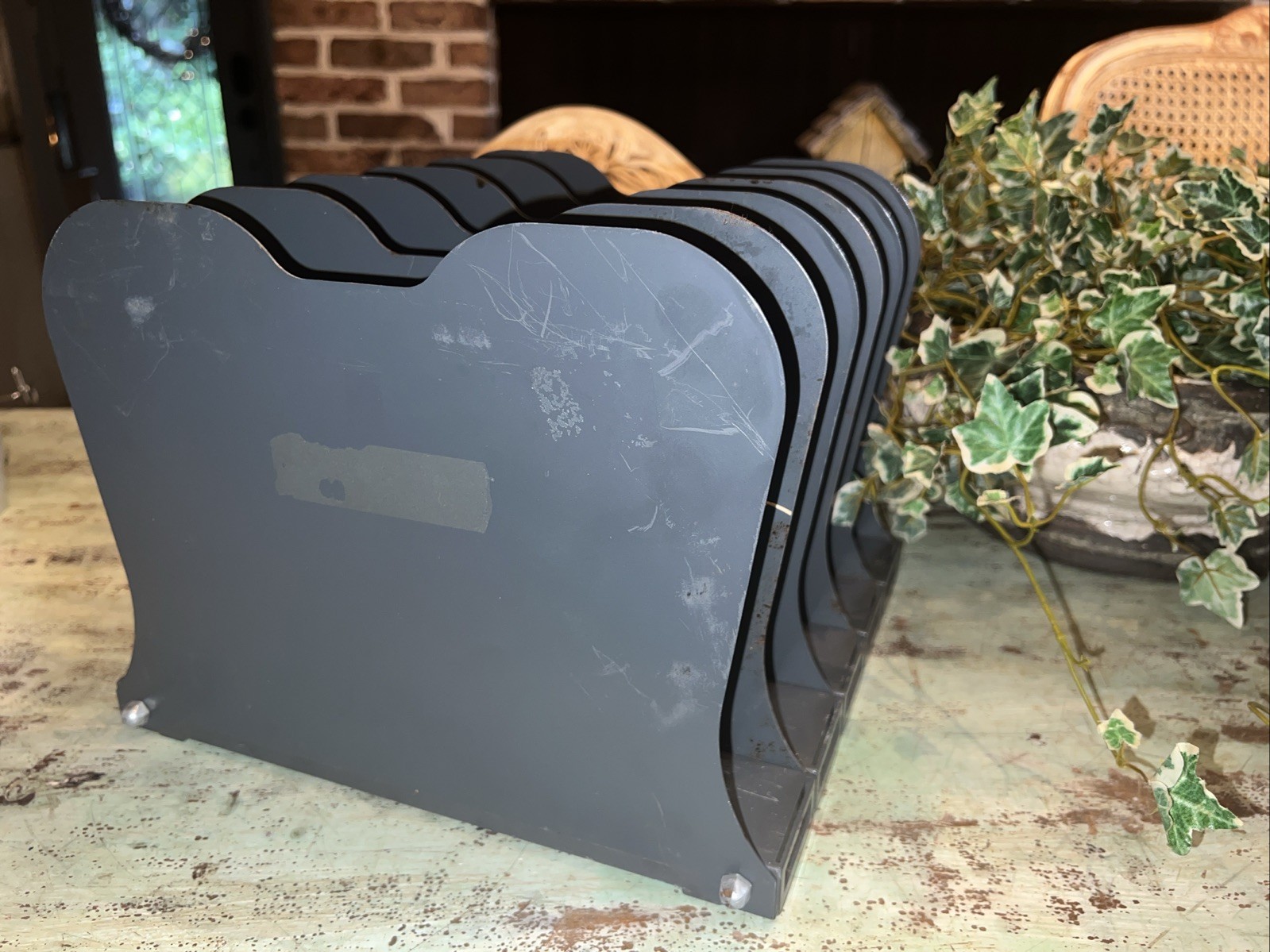 Vtg Art Steel Co. Industrial Art Steel Gray Metal File Holder Desk Organizer