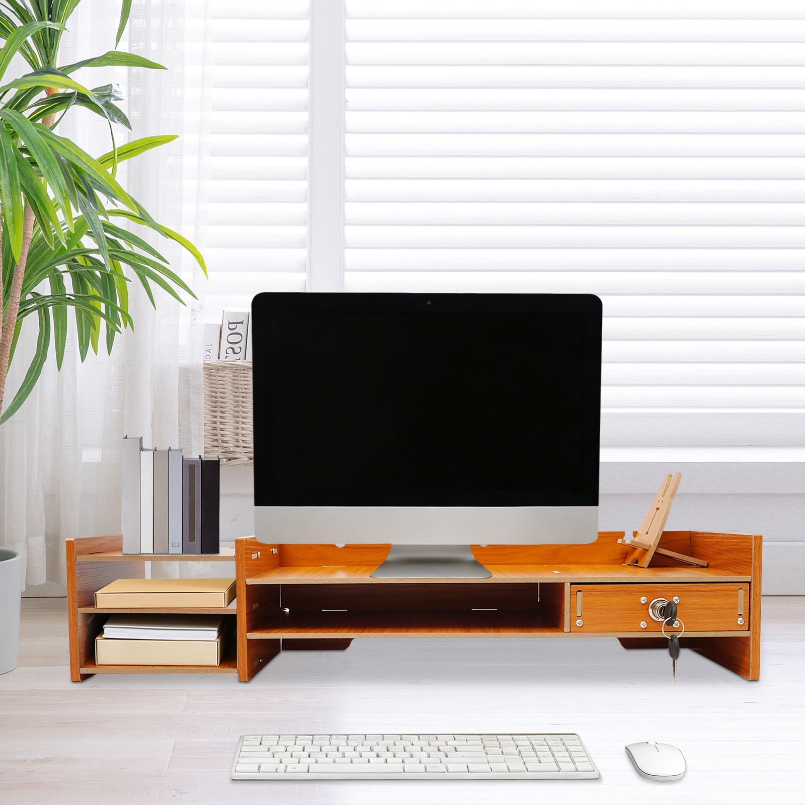 Multifunctional Monitor Stand Riser with Drawer, Storage Compartments, MDF