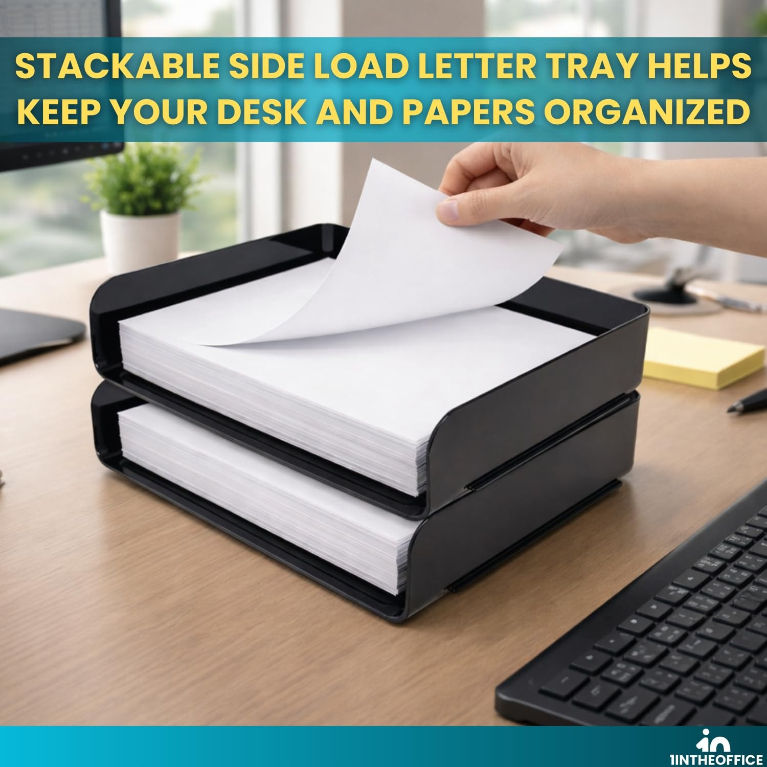 4 PCS Stackable Paper Tray Organizer Plastic Letter Tray Office Desk Black