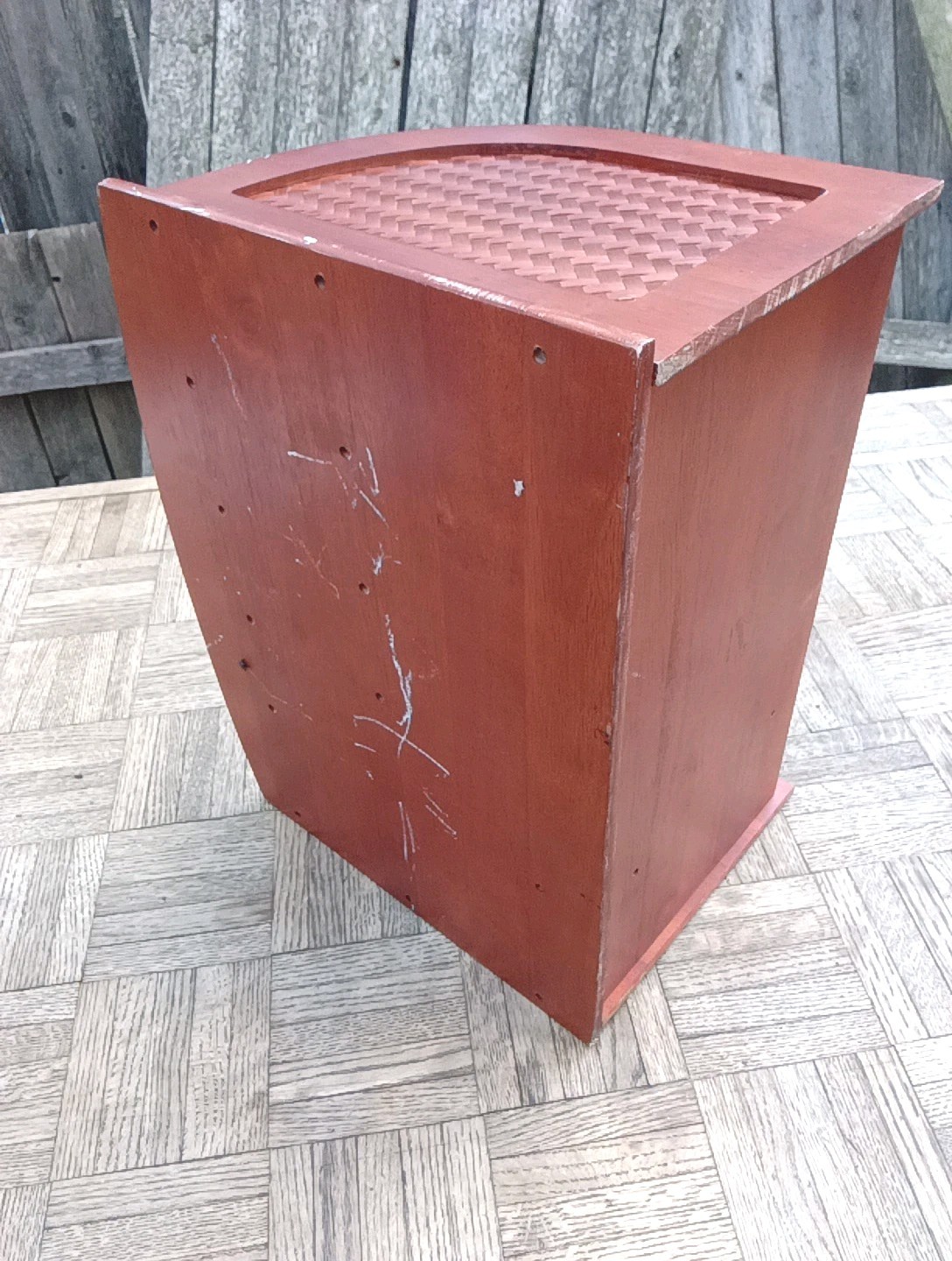 Vintage REAL Wood Leatherette Rattan Desktop Document & Mail Organizer RARE VNC
