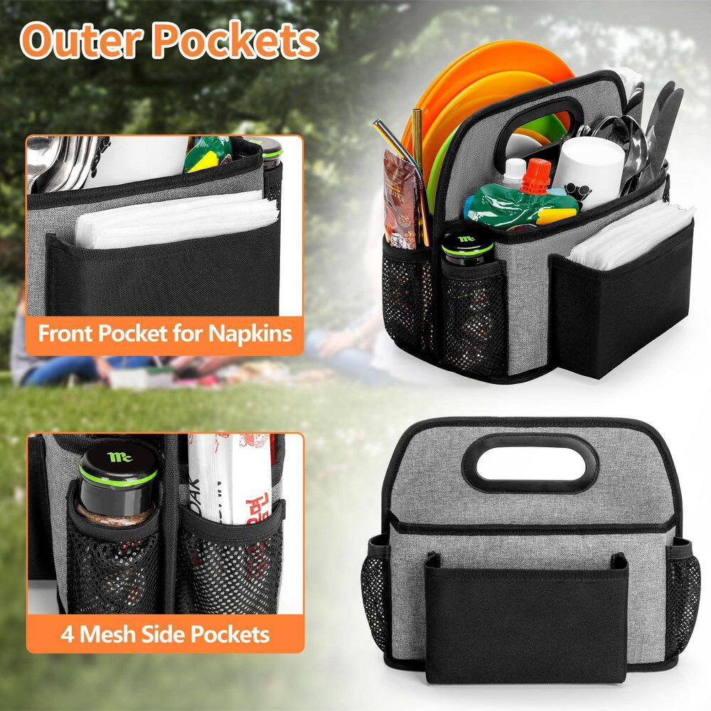 Metal Paper Plate Organizer with 4 Compartments Utensil Holder Caddy for Counter