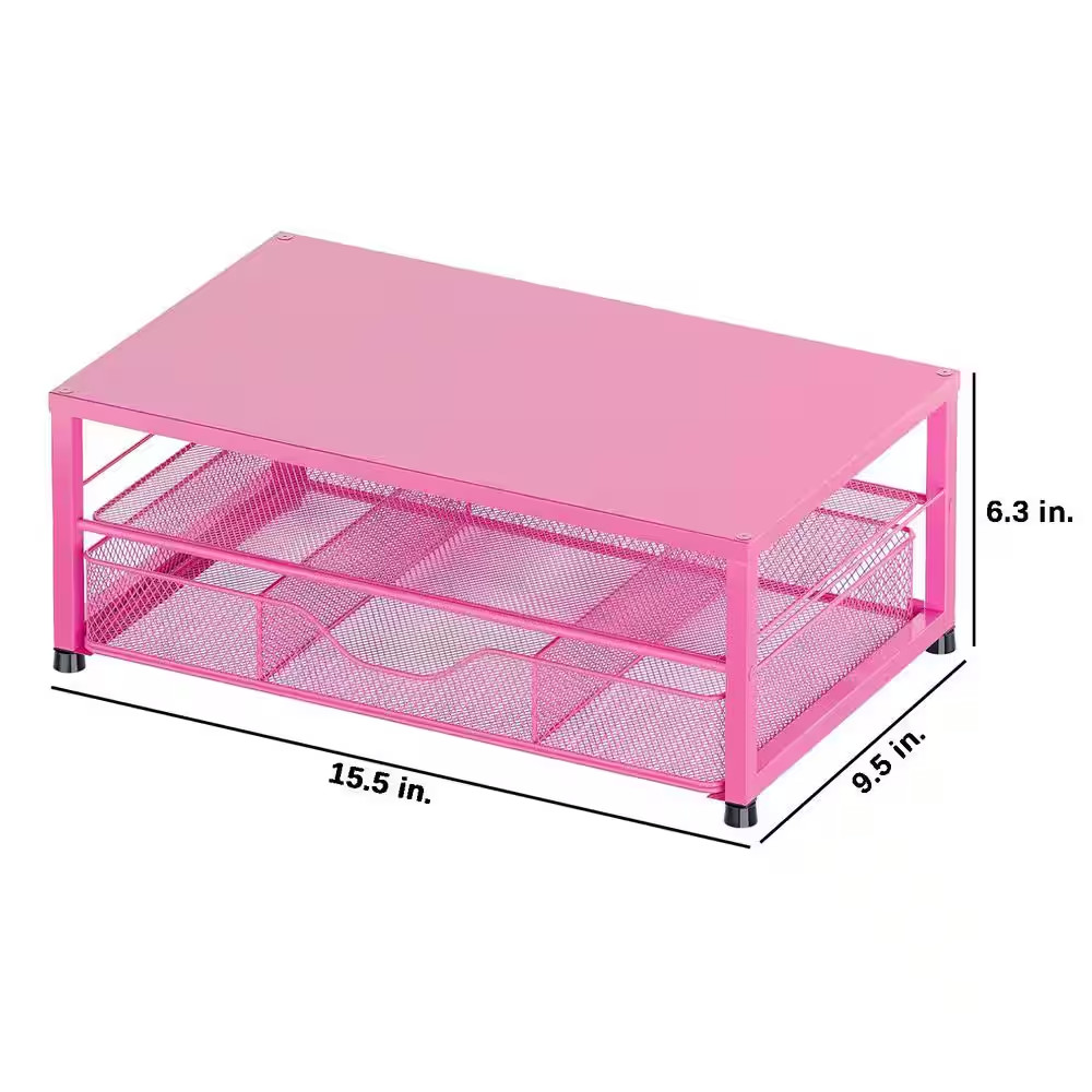 Red 15.5 In. X 6.3 In. Metal Modern Desk Organizers with Drawer and 2 Pen Holder
