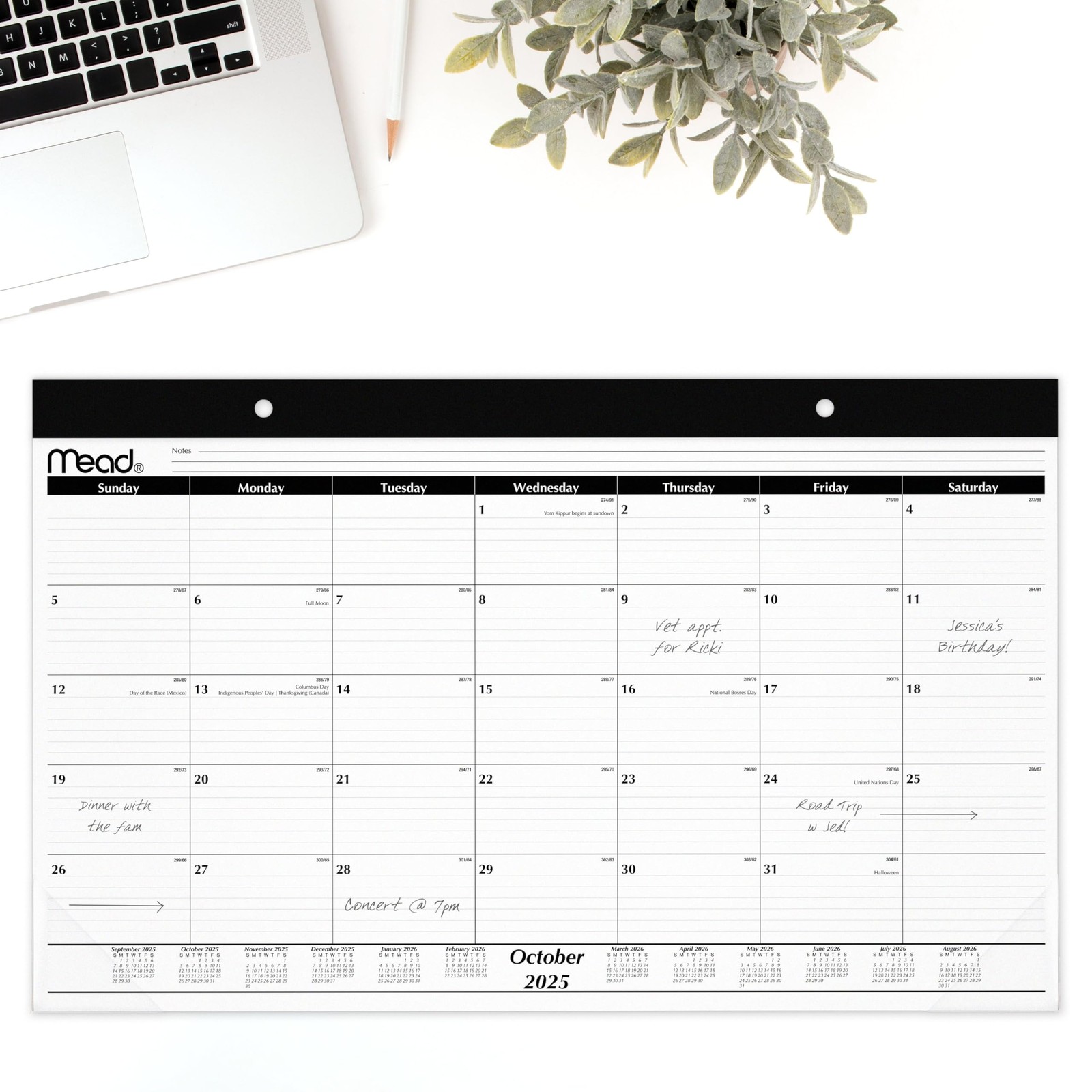 Mead 2026 Desk Calendar, Pad, Monthly, 15-Month, 17.75″W x 11″H, White