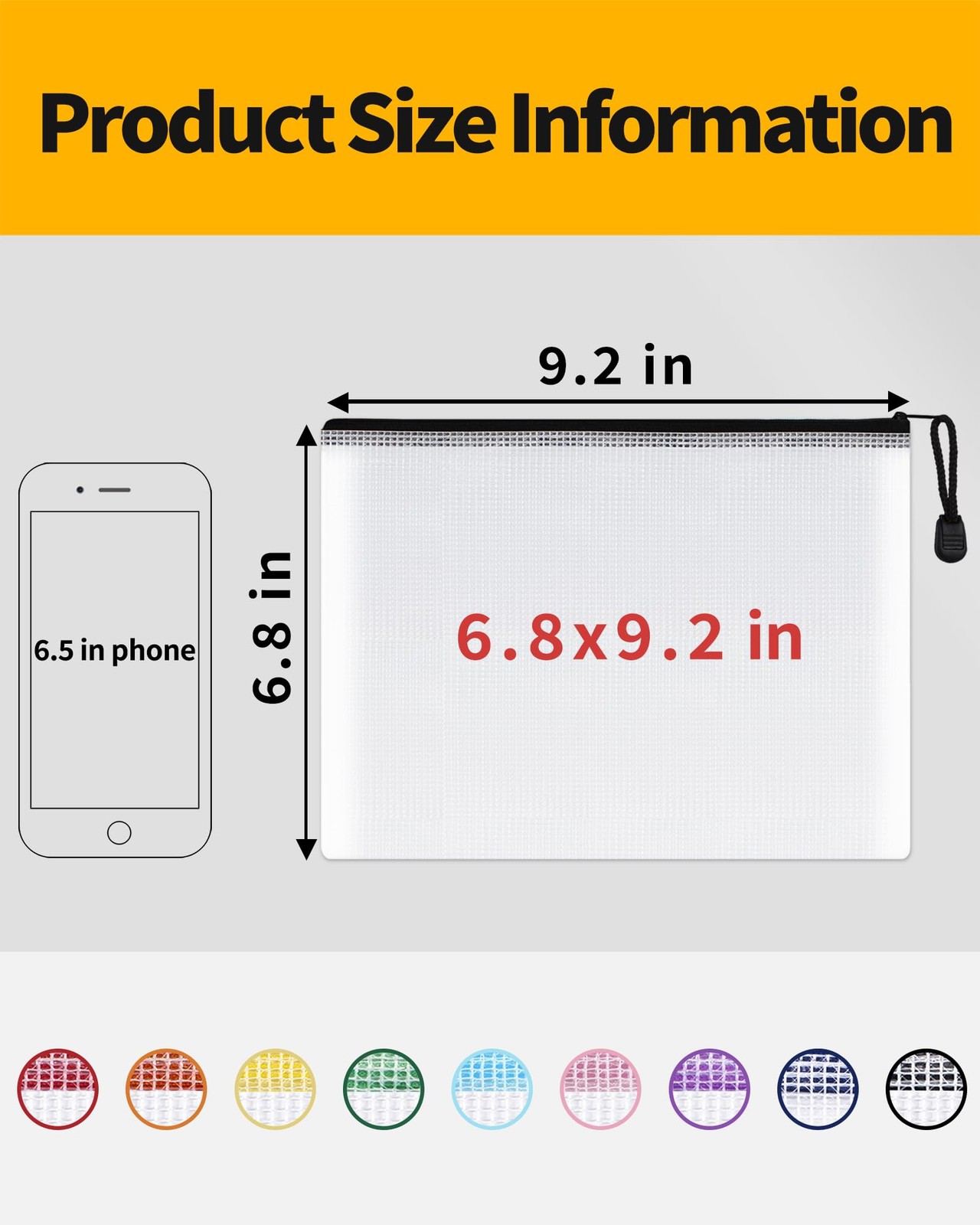 18 PCS Plastic Mesh Zipper Pouch 6.8×9.2 in Black Water Resistant Storage