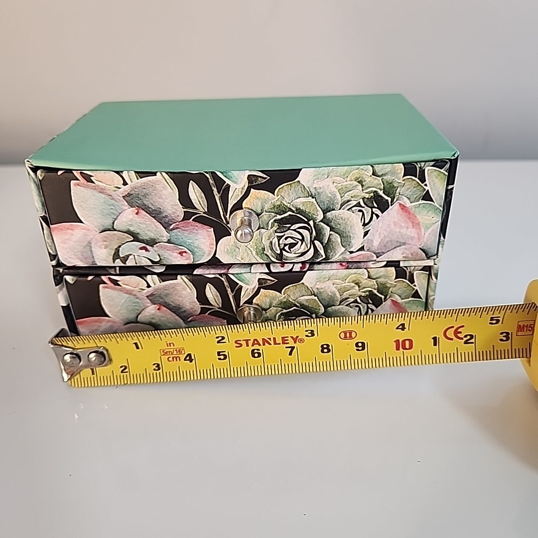 Floral Stationery Storage Box for Desk 2 Drawers 4.25″ long (credit card length)