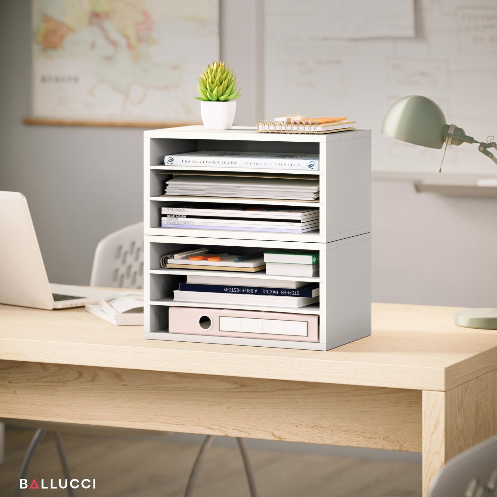 Paper Organizer, 3-Tier Stackable Wood Desk Organizer, Document File Organize…