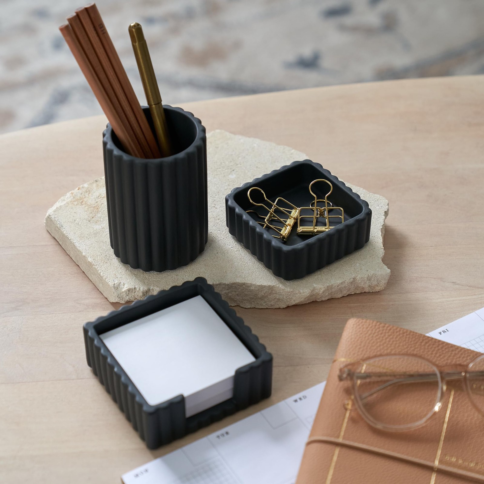 3 PCS Modern Aesthetic Concrete Desk Accessories Organizers Office Supplies