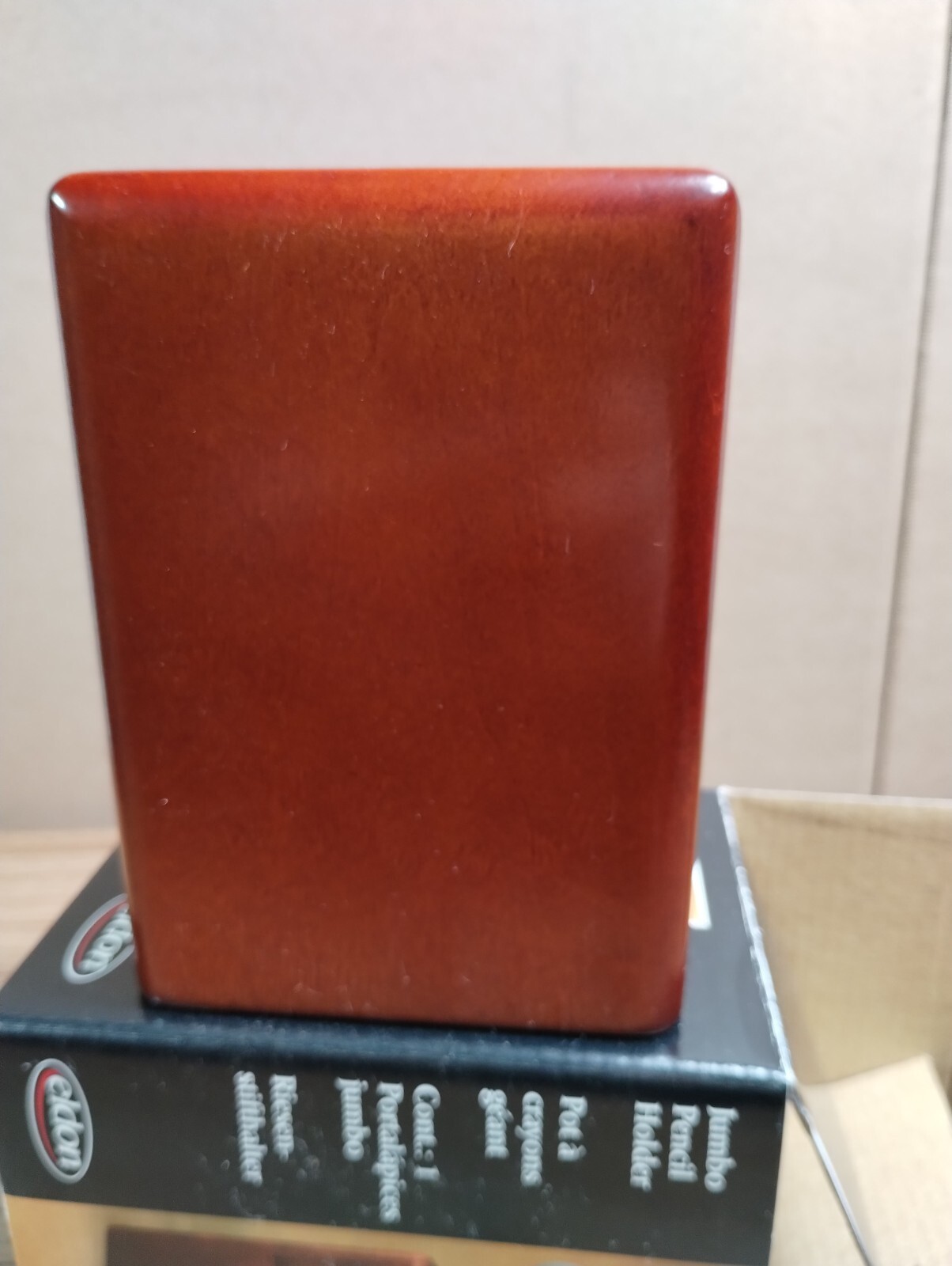 new vintage ELDON SOLID WOOD jumbo PENCIL HOLDER nos MAHOGANY finish EXPRESSIONS