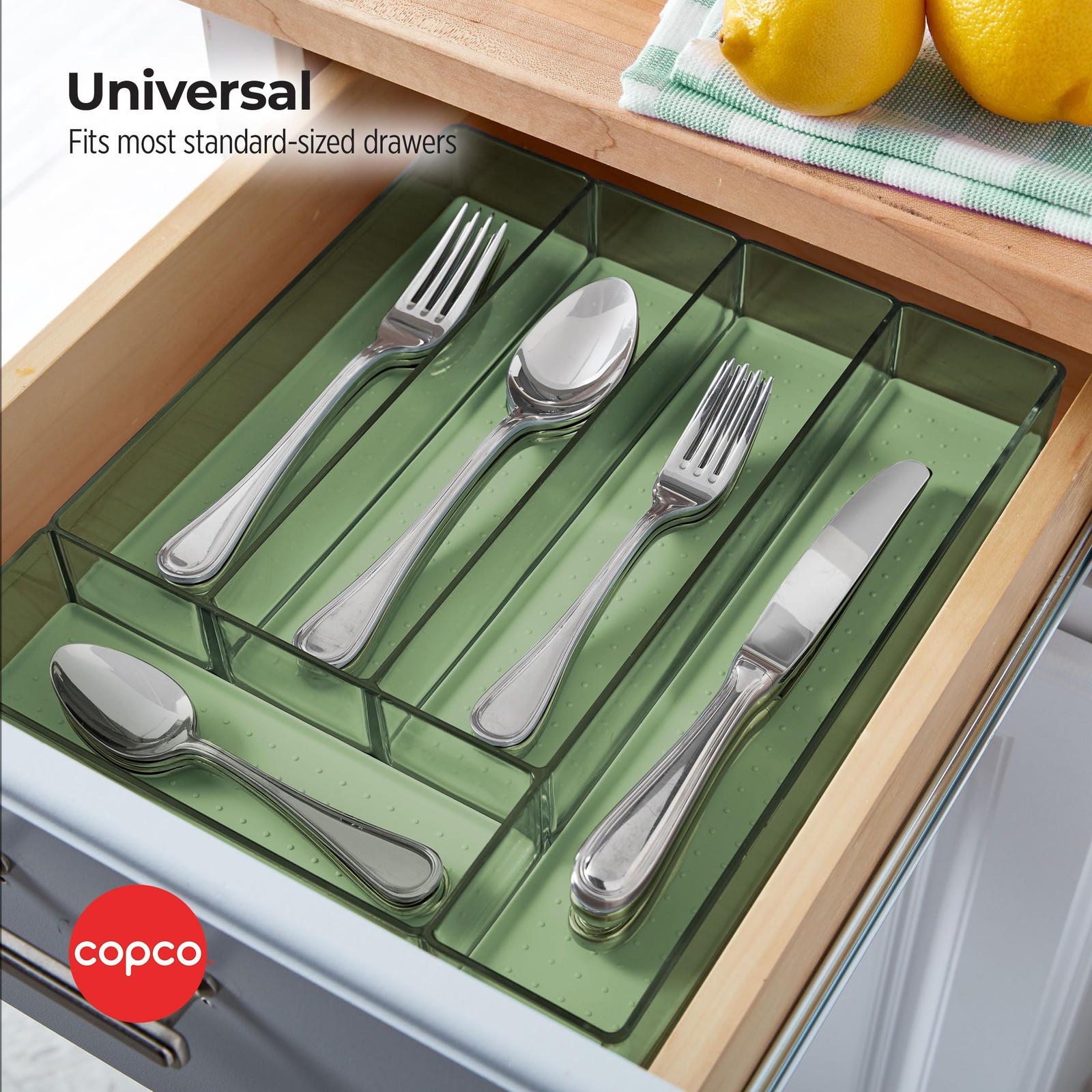 Copco Flatware Drawer Organizer with 5 Compartments, 5 Compartment, Green