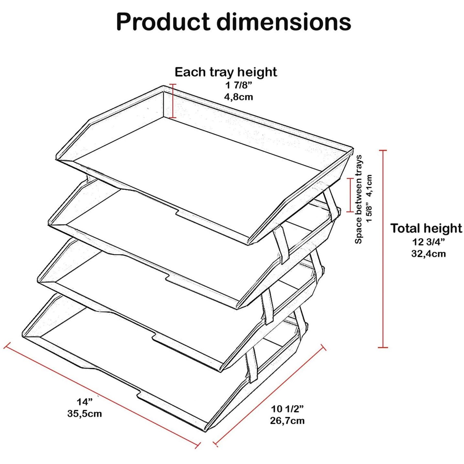 Clear Heavy Duty 4Tier Plastic Stackable Letter Paper Tray Desk Organizer