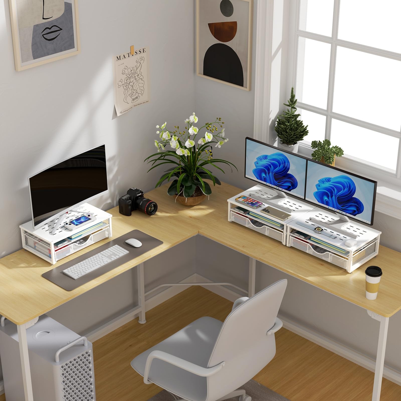 gianotter Computer Monitor Stand Riser, office organizer with Drawer, White