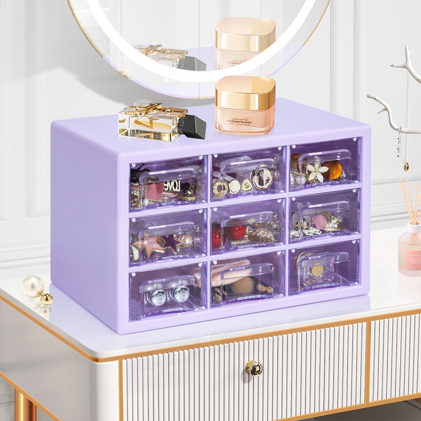 MYKASEN Desk Storage Organizer with 9 Drawers, 9.8 x 6.3 x 5.9 inches, Purple