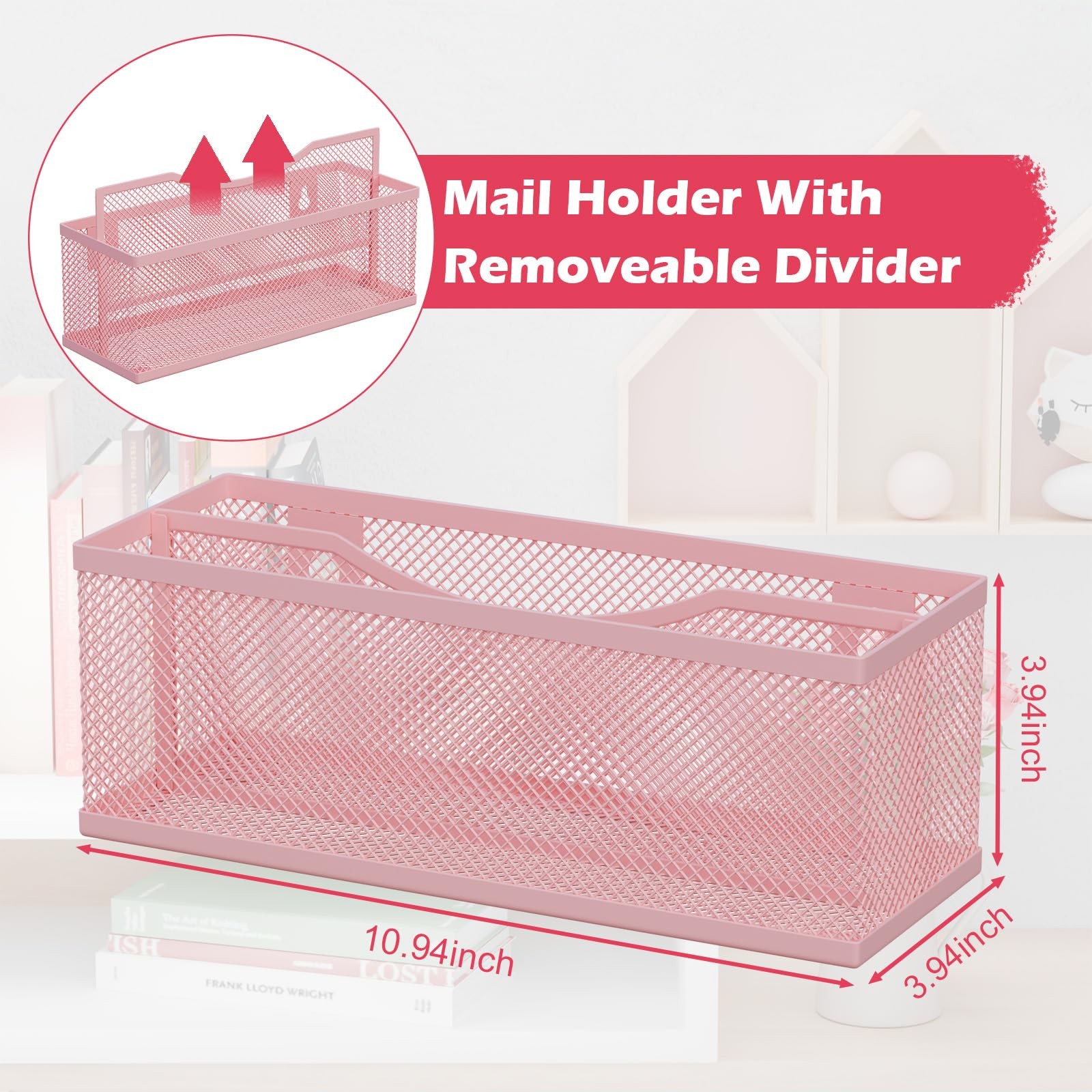 Mail Organizer Countertop 2 Slots Pink Basket Wall Mounted Desktop Sorter