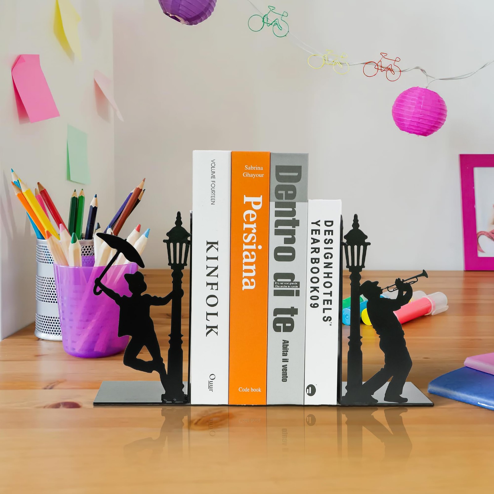 Weibefee Design Book Ends for Shelves Decorative Desk or Colorful_black