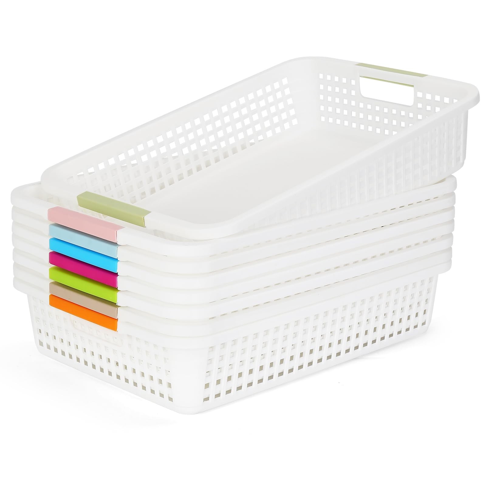 Carperipher 8 Pcs Colorful Plastic Classroom Storage Baskets 15″ X colorful