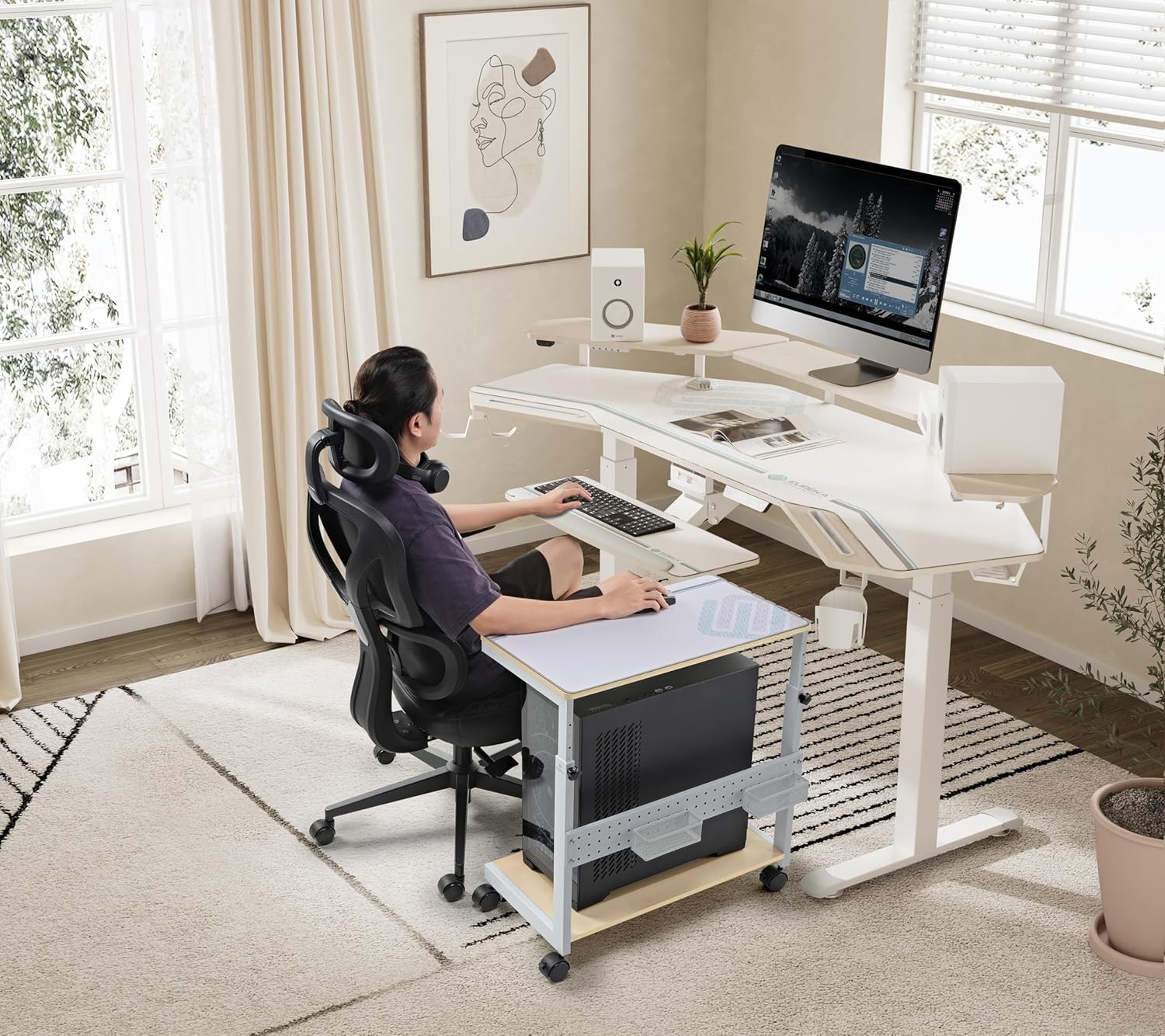 EUREKA ERGONOMIC PC Stand Computer Cart, Height Adjustable Tower Maple