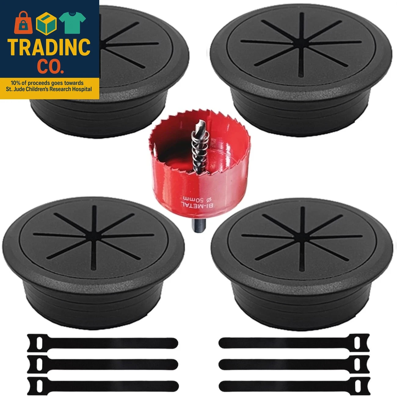 4 Pack Desk Grommet 2 Inch (50 Mm), Desk Hole Cover for Cables, Black Desk Cord