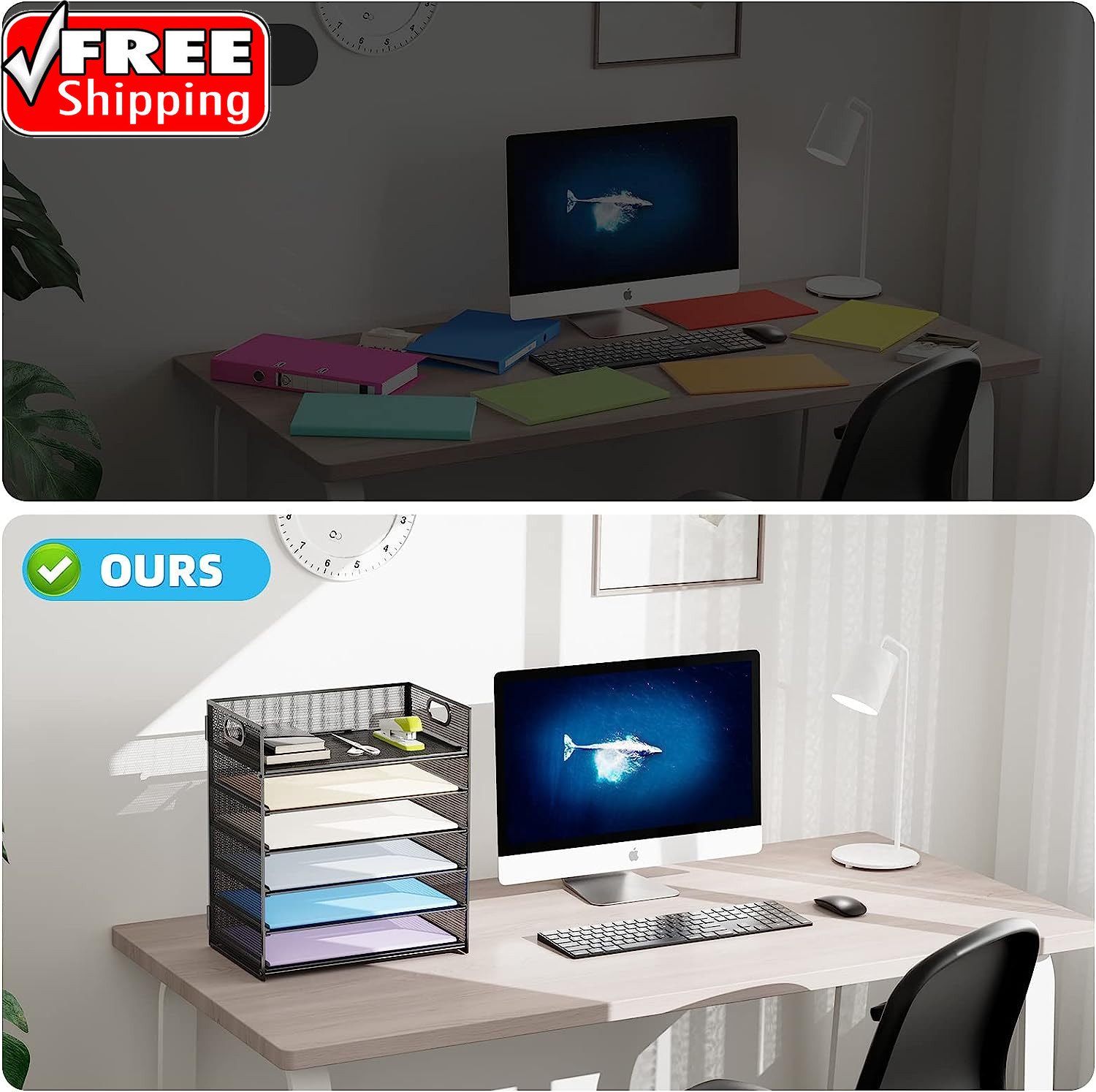 6 Tier Paper Organizer Letter Tray – Mesh Desk File Organizer with Handle, Paper