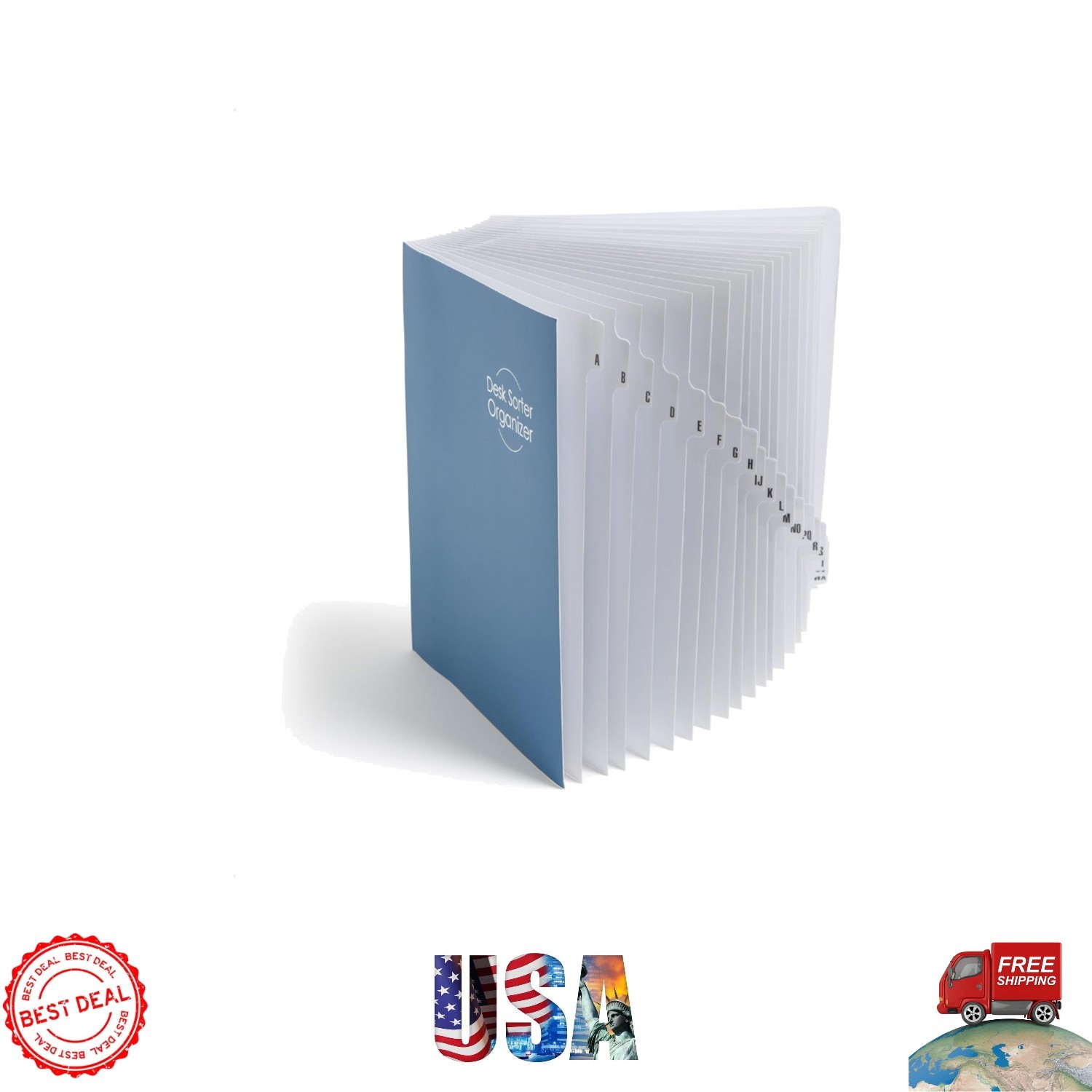 Elegant Expandable Desk File Sorter – A-Z Organizer with 20 Dividers, Dark Blue