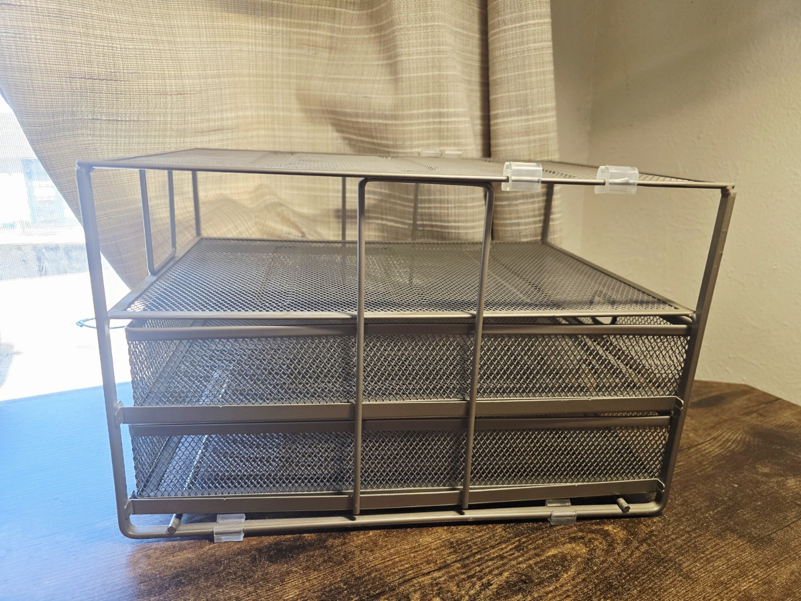 Metal Mesh Desk Organizer Gray Coating Two Sliding Pull Out Drawers .