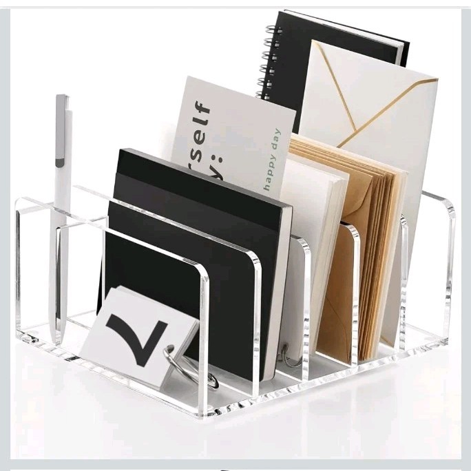 Acrylic Organizer, 5 Compartments File Holder for Desk, Letter Sorter